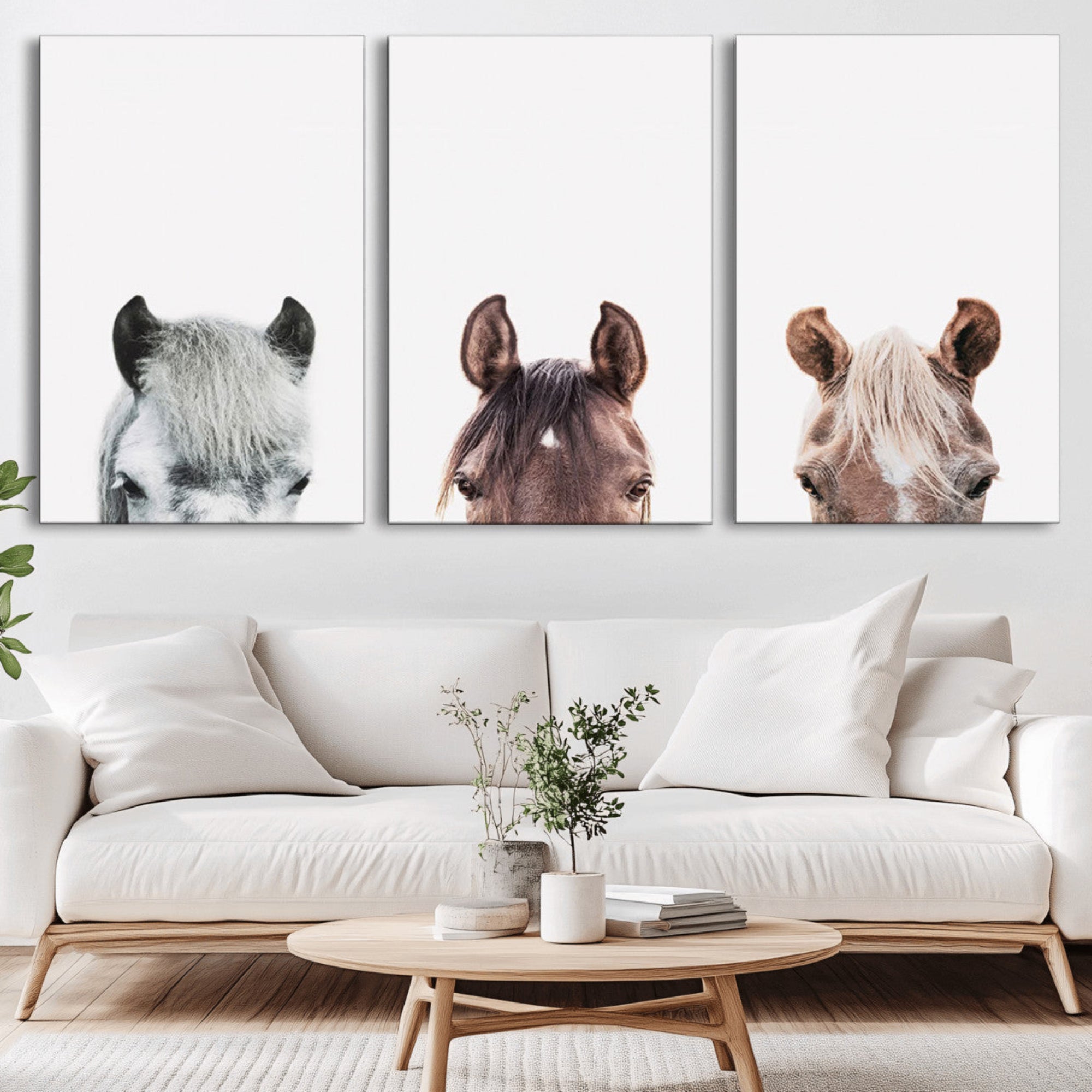 16020-MGV-CV-36X24-Horse Wall Art - Minimalist Horse Triptych Wall Art – Modern 3-Panel Giclée Canvas Featuring Horse