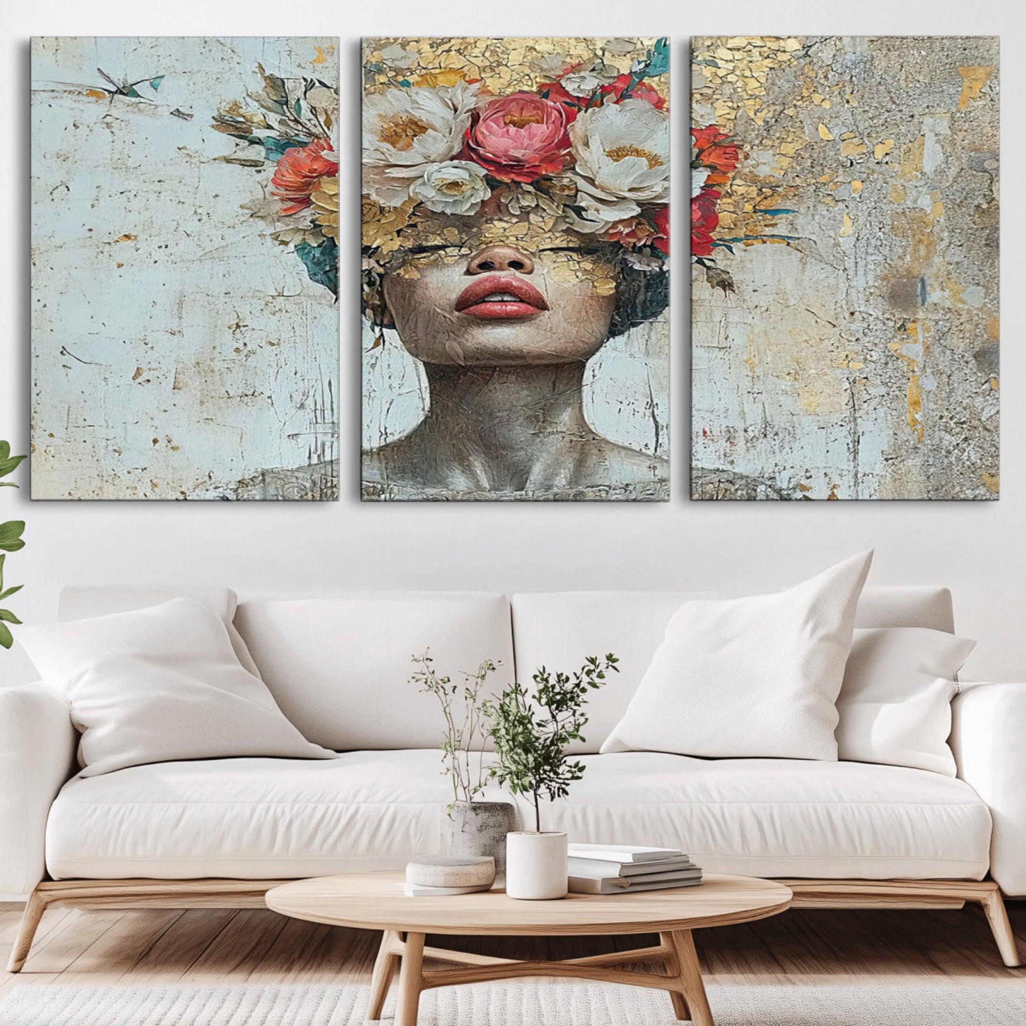26919-MGV-CV-36X24-Golden Petal Wall Art Canvas Print - Silhouette Woman Wall Art Canvas Print, Floral Woman Portrait