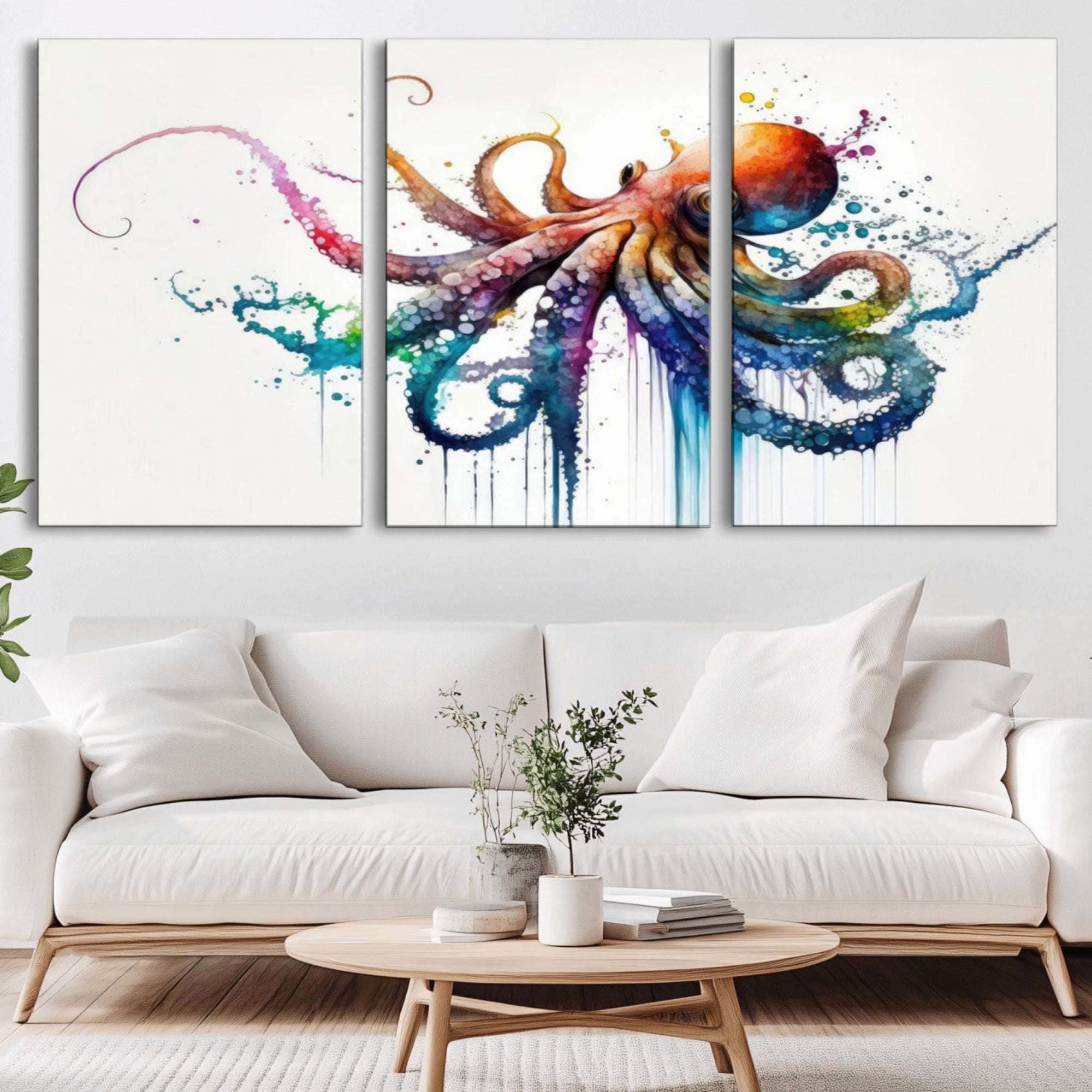 19374-MGV-CV-36X24-Watercolor Vibrant Octopus Wall Art Canvas Print | Abstract Sea Life Art | Colorful Marine Creature