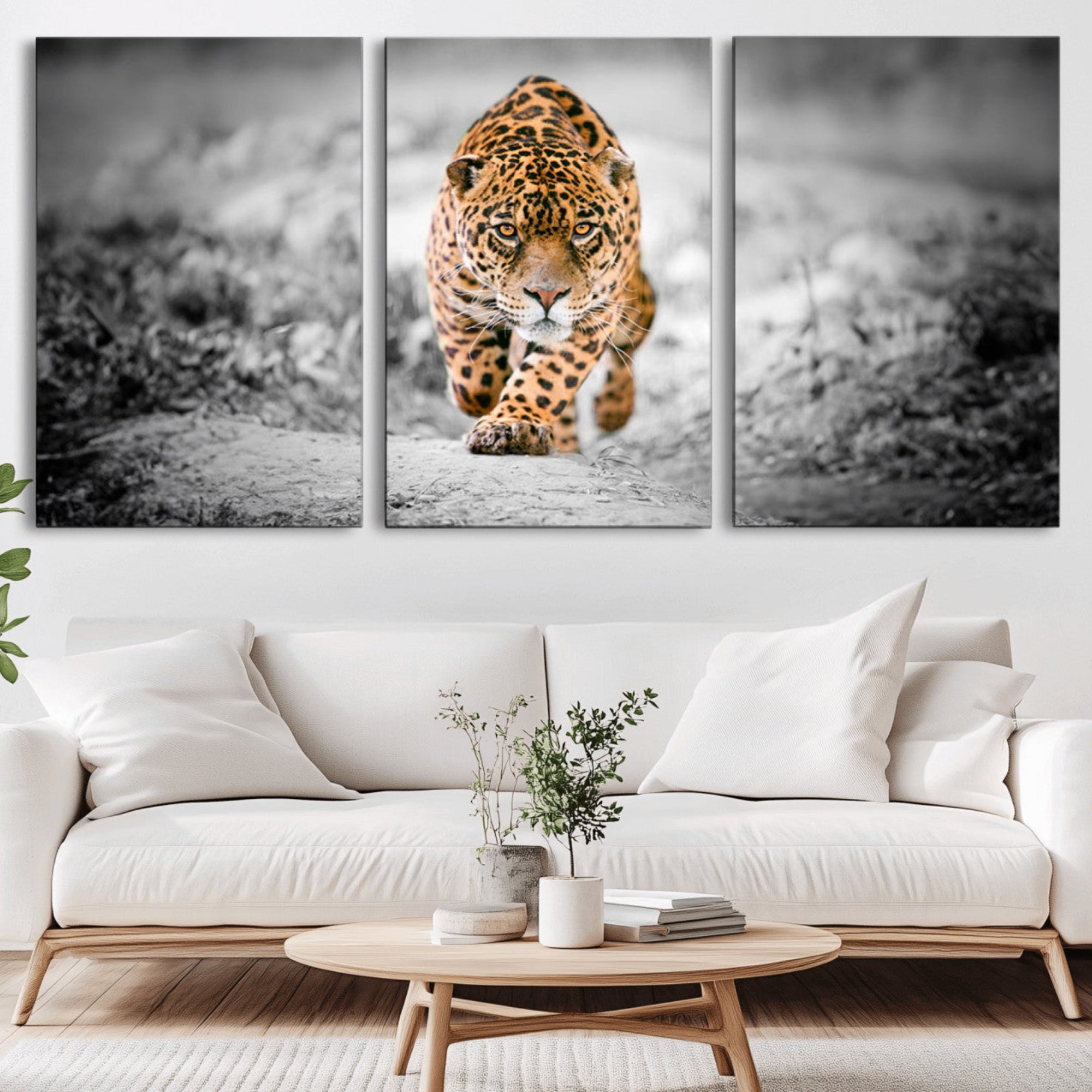 87577-MGV-CV-36X24-Jaguar Wall Art Canvas Print - Majestic Big Cat in Focused Pursuit - Ready to Hang