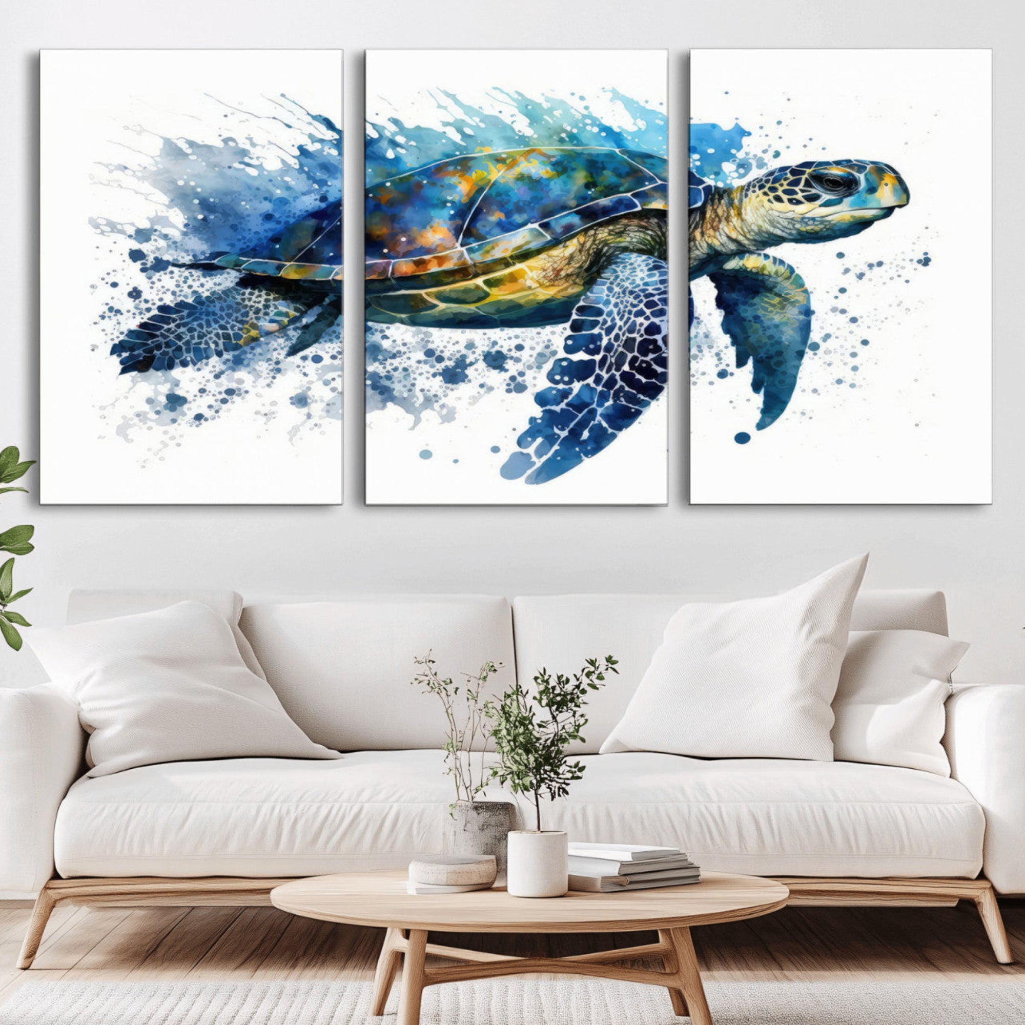 21983-MGV-CV-36X24-Turtle Wall Art Canvas Print, Framed Watercolor Turtle Art Picture Print, Ocean Life Perfect Nautical Decor Artwork