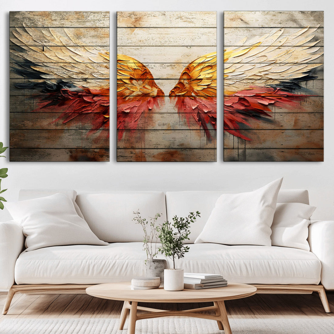 Abstract Angel Wings Canvas Wall Art, Modern Angelic Wings Decor, Framed and Ready to Hang