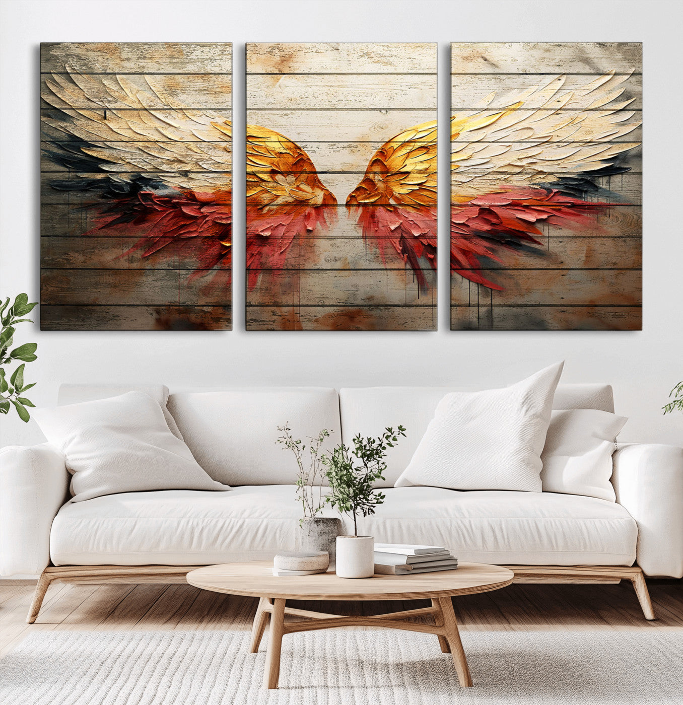 MGV-CV-60X30-3P - Abstract Angel Wings Canvas Wall Art – Framed and Ready to Hang Modern Angelic Wings Decor for