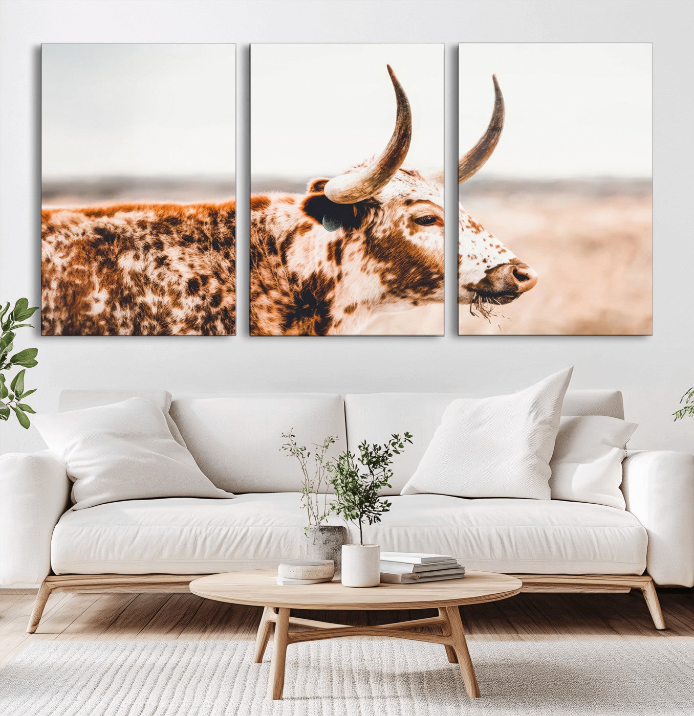 -Speckled Bull Wall Art Canvas Print – Rustic Cow Longhorn Farmhouse Animal Decor – Western Longhorn