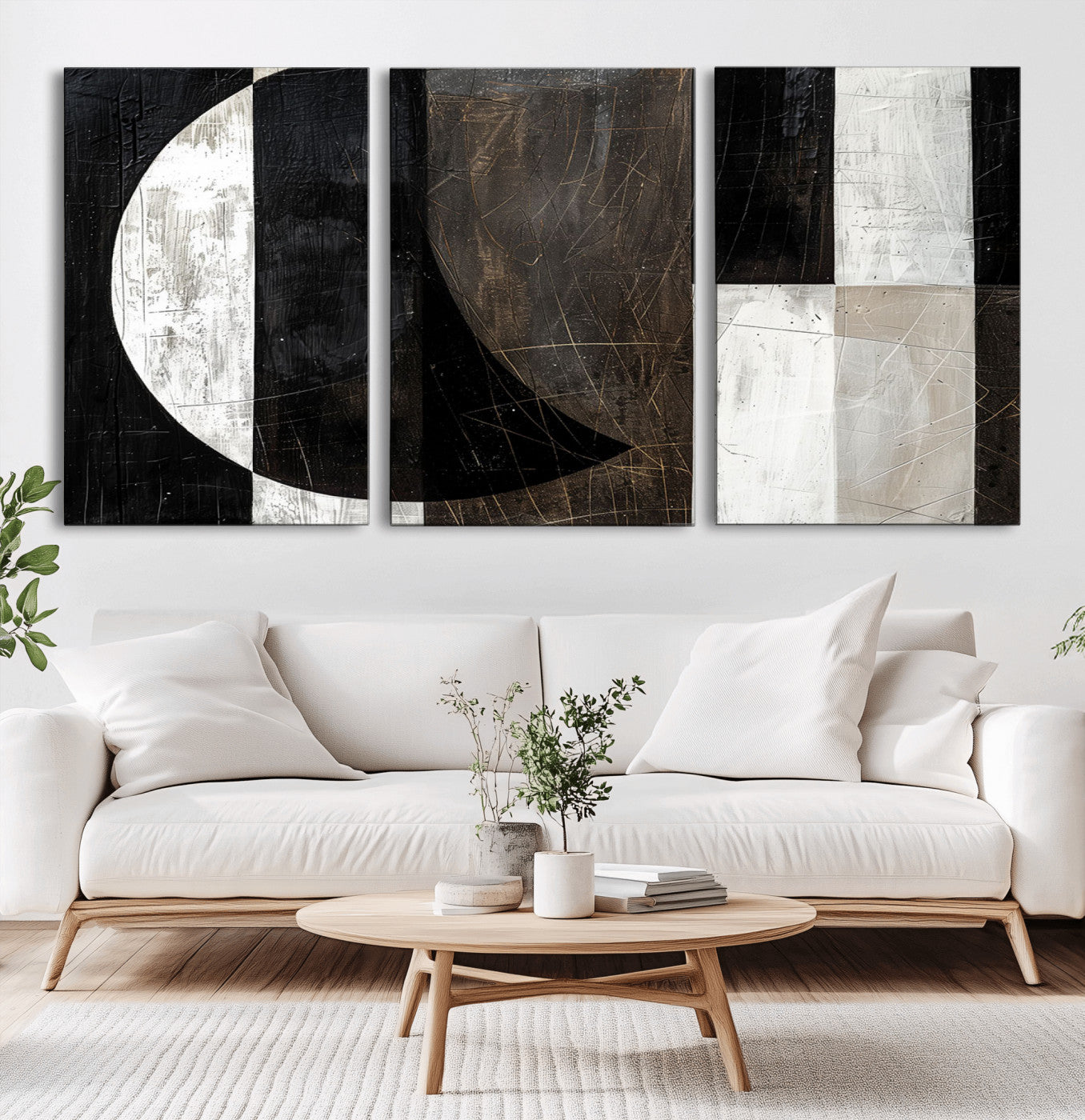 47880-MGV-CV-60X30-3P - Abstract Modern Wabi Sabi Wall Art Canvas Print Set – Minimalist Mid-Century Contemporary Artwork for Home, Office