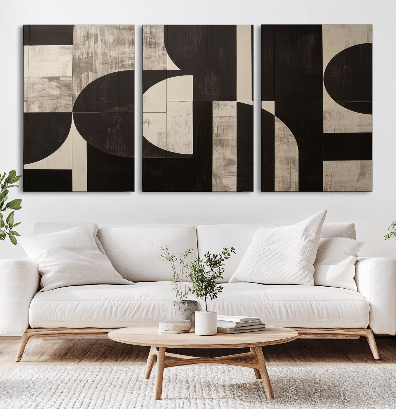 63644-MGV-CV-60X30-3P - Abstract Brown Wabi Sabi Canvas Print Set – Minimalist Mid-Century Wall Art Contemporary Artwork for Home, Office