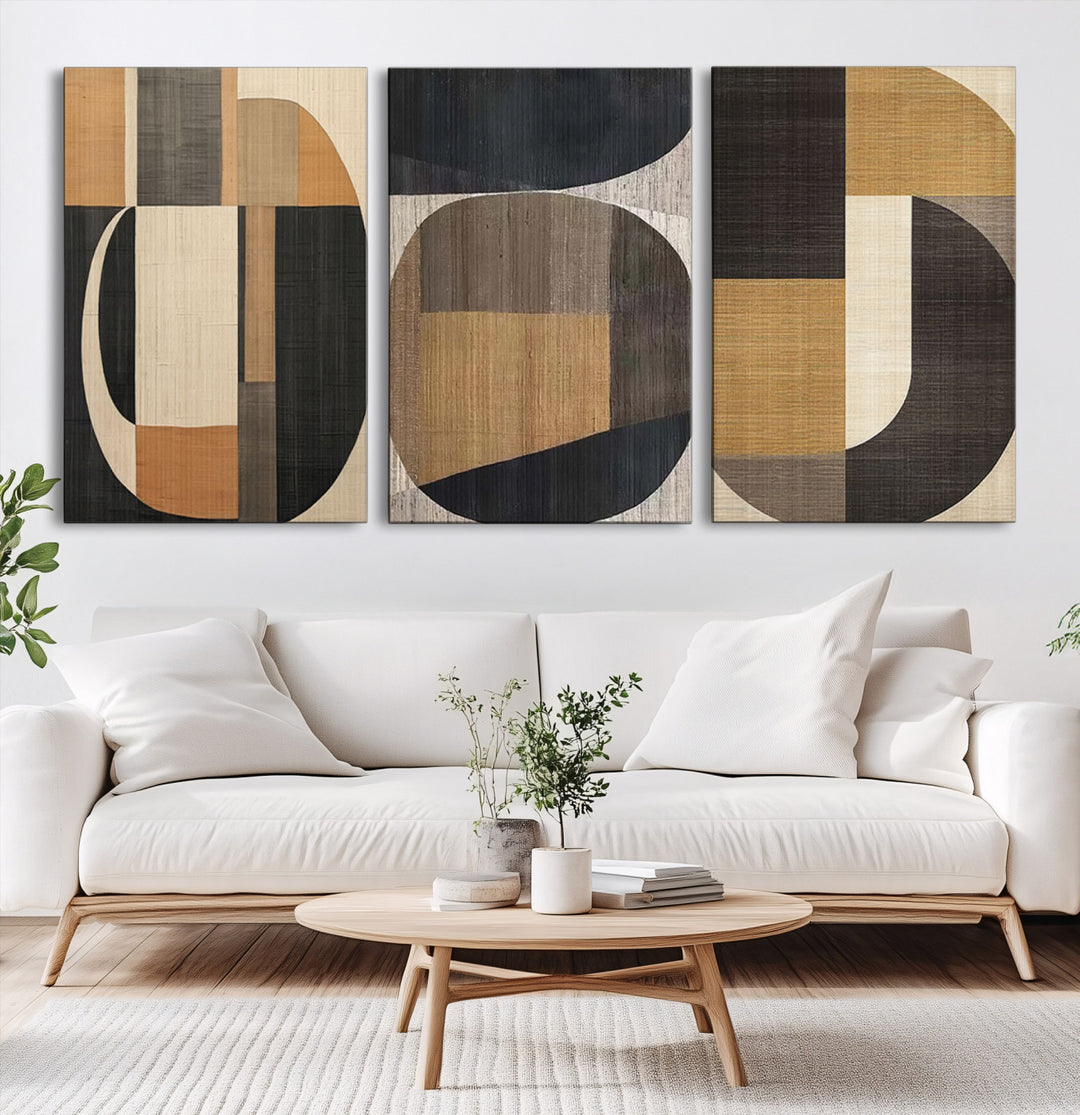 Modern Brown Wabi Sabi Abstract Wall Art Canvas Print Set, Minimalist Wall Art