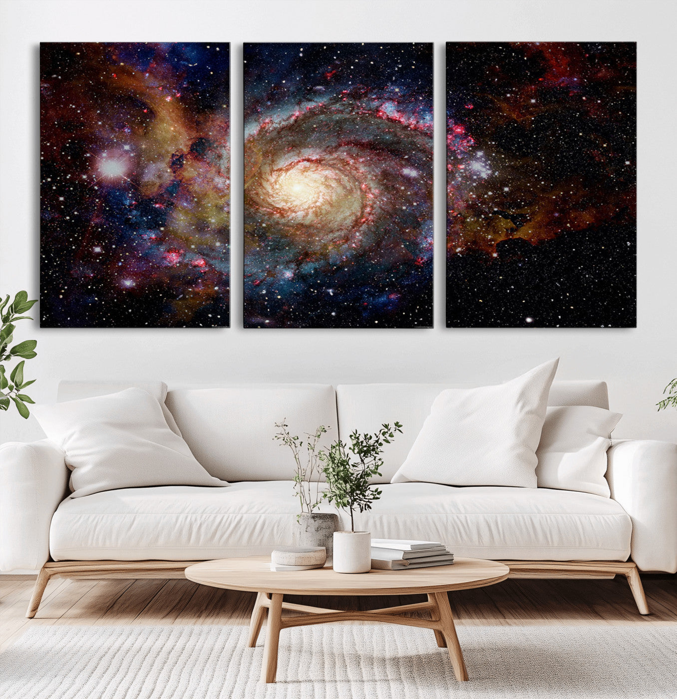 MGV-CV-60X30-3P - Nebula and Galaxies in Space Wall Art Canvas Print, Spiral Galaxy Wall Art Canvas Print