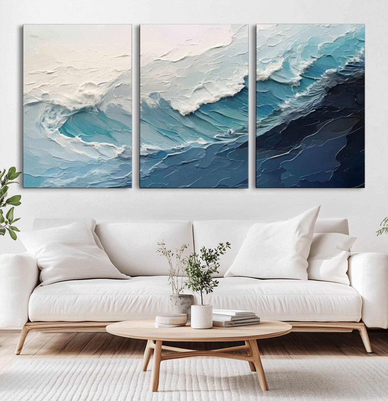 MGV-CV-60X30-3P - Ocean Wave Canvas Wall Art Print - Coastal Wall Decor for Living Room - Large Ocean Wave Wall Art