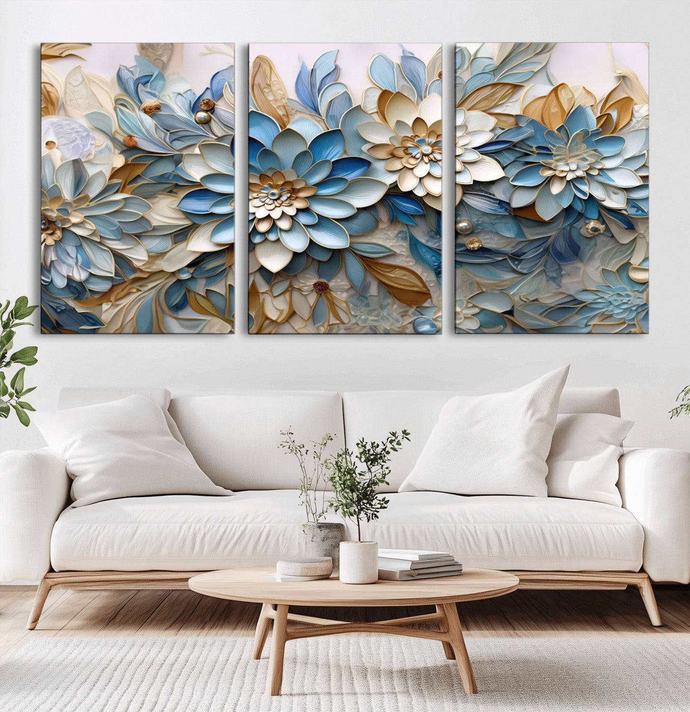 MGV-CV-60X30-3P - Blu Abstract Flower Wall Art Canvas Print