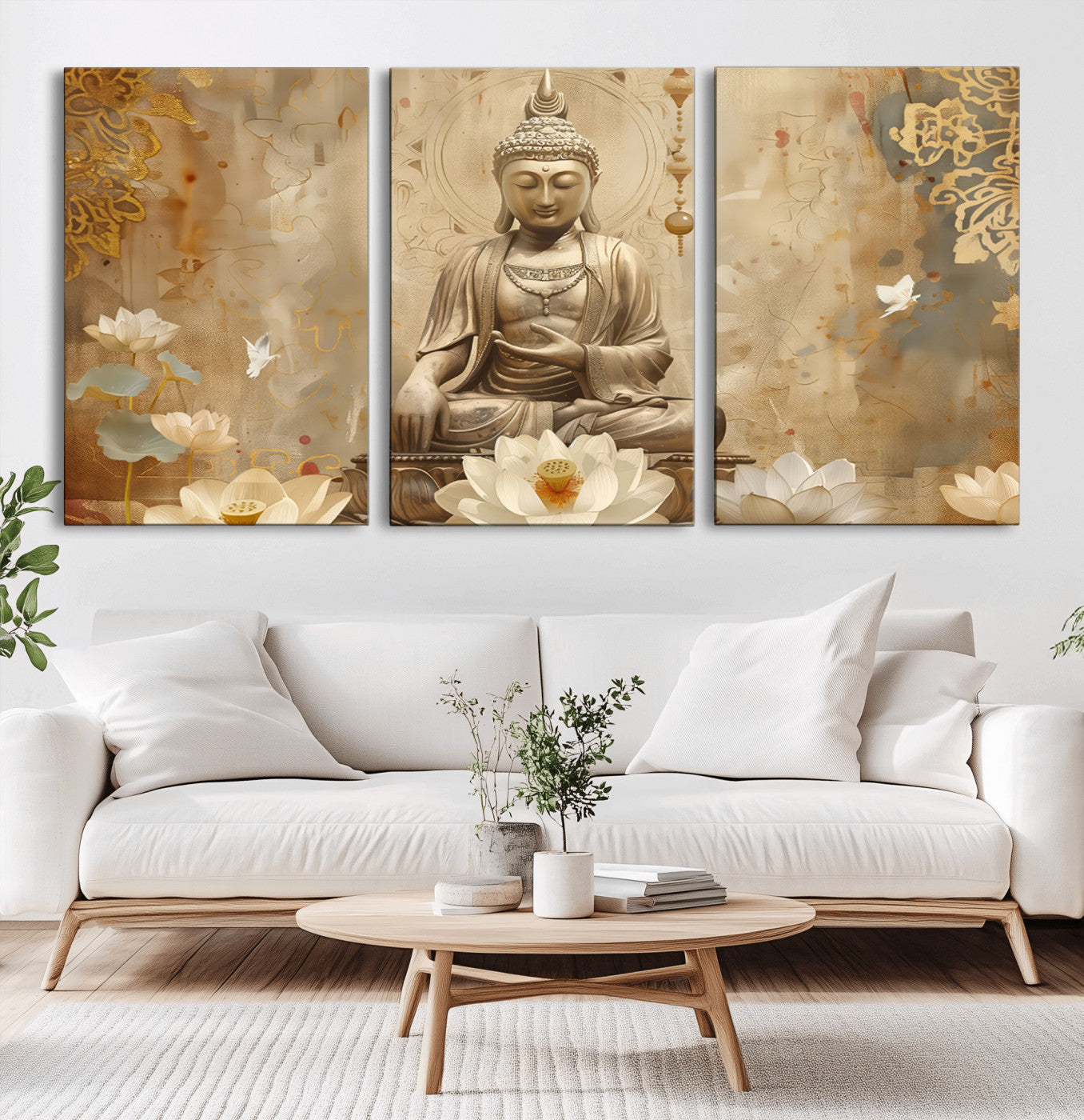MGV-CV-60X30-3P - Buddha Wall Art Canvas Print, Buddha Meditation Room Decor, Yoga Room Wall Decor