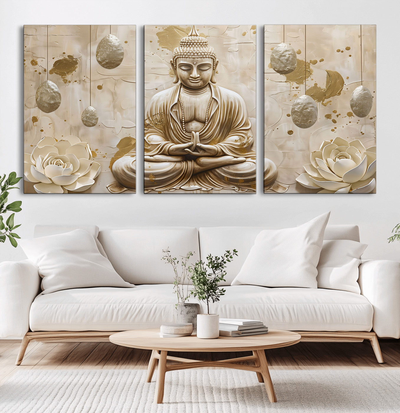 MGV-CV-60X30-3P - Serene Buddha Wall Art | Yoga Room Decor and Meditation Wall Art Print | Framed and Ready to Hang