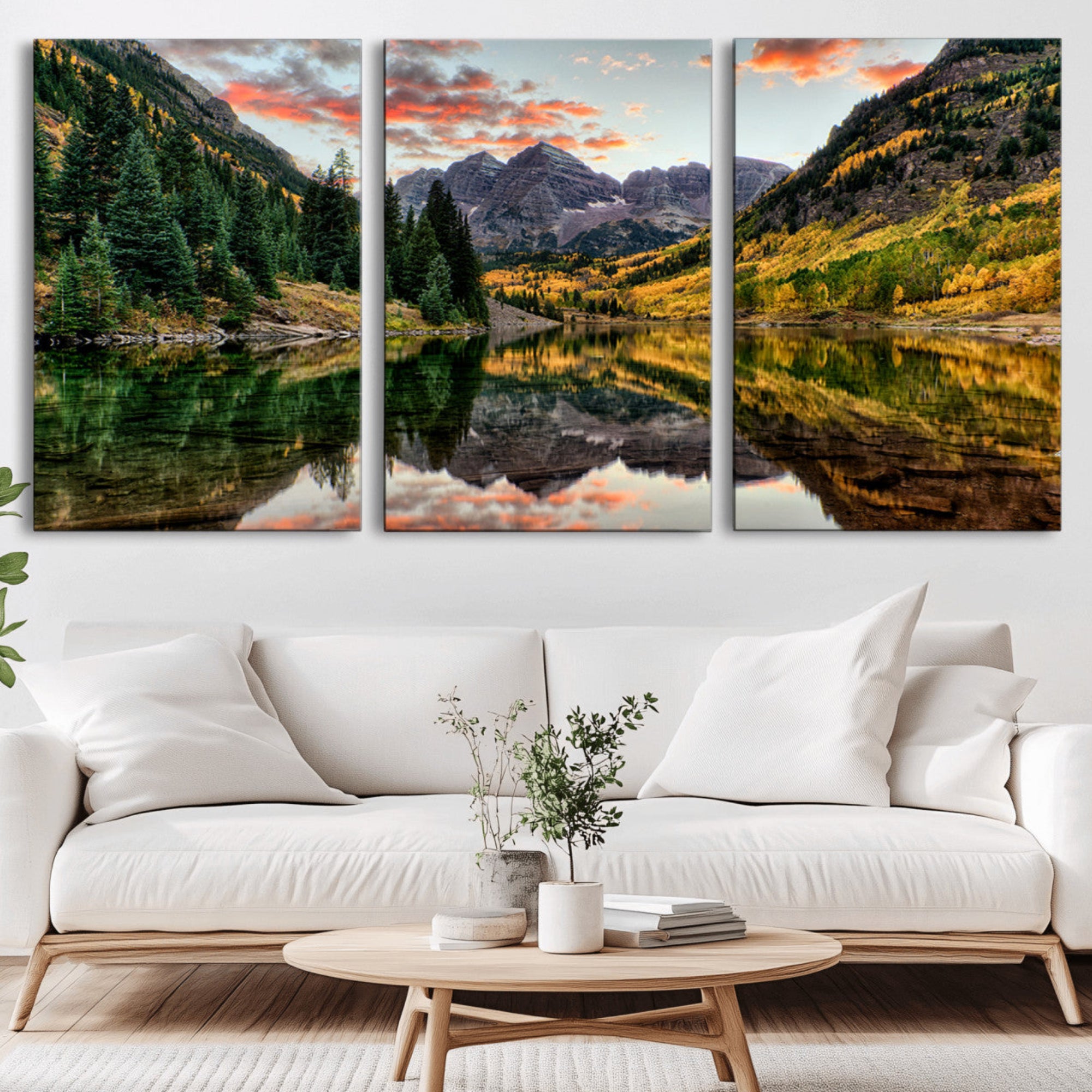 14376-MGV-CV-36X24-Maroon Bells Wall Art - Scenic Canvas Print of Maroon Bells in Autumn for Elegant Home or Office