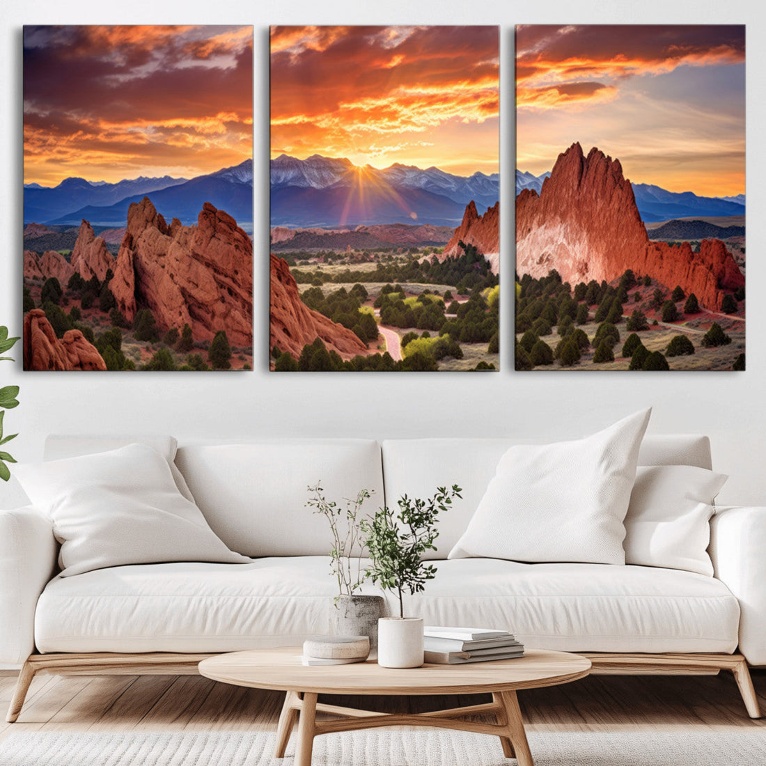 Rocky Mountains Sunset Wall Art Canvas Print, Ready to Hang | Extra Large 3 Piece Landscape Wall Art
