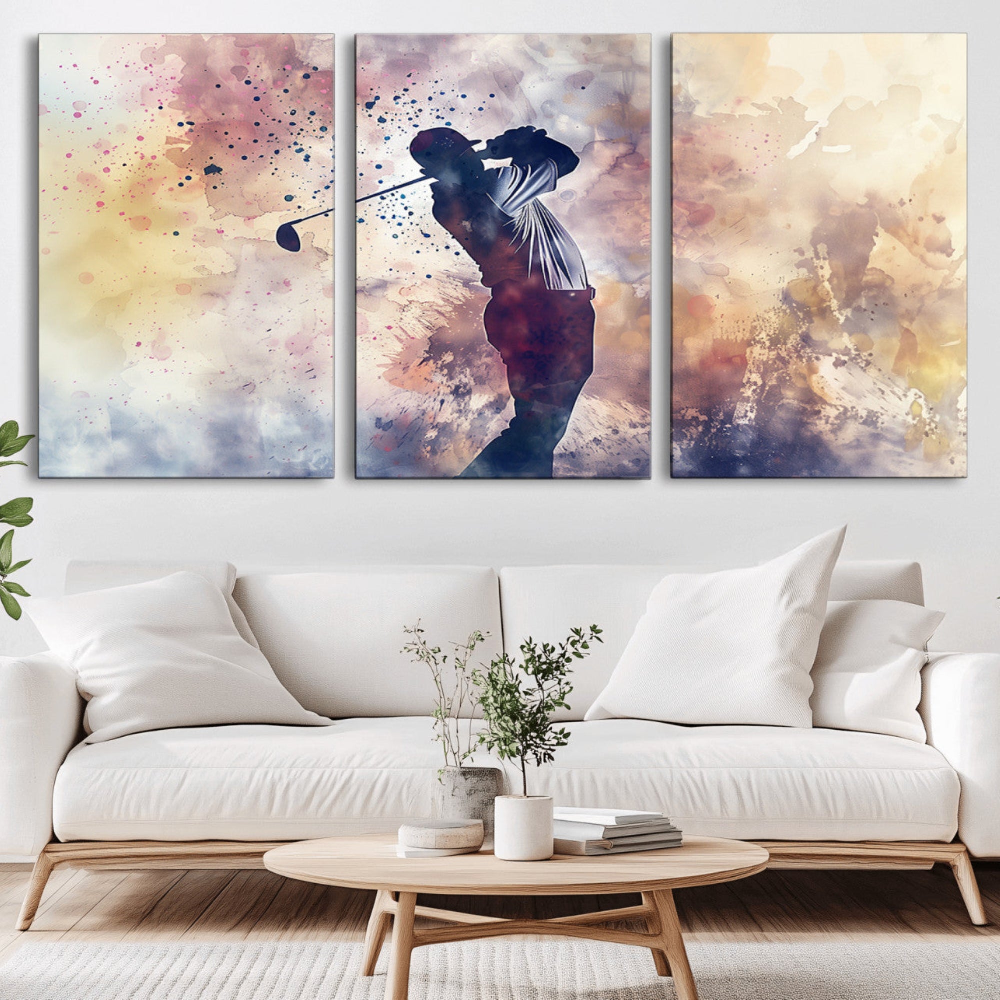 10848-MGV-CV-36X24-Abstract Watercolor Golf Player Wall Art Canvas Print