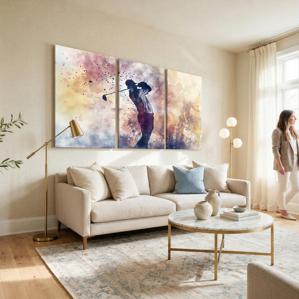 10848-MGV-CV-36X24 - Abstract Watercolor Golf Player Wall Art Canvas Print