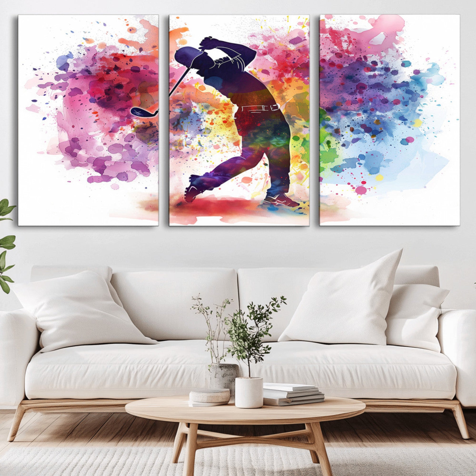 66537-MGV-CV-36X24-Colorful Golfer Swing Wall Art Canvas Print - Ready to Hang, Framed Sports Decor
