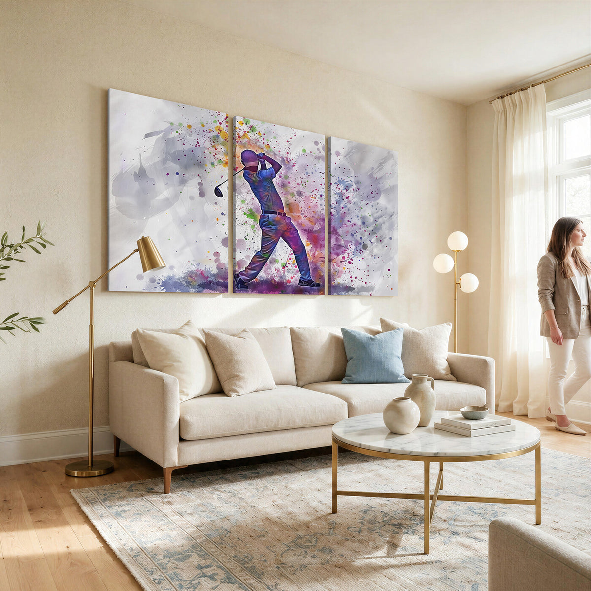 60116-MGV-CV-36X24 - Watercolor Golf Swing Wall Art Canvas Print, Vibrant, Framed and Ready to Hang