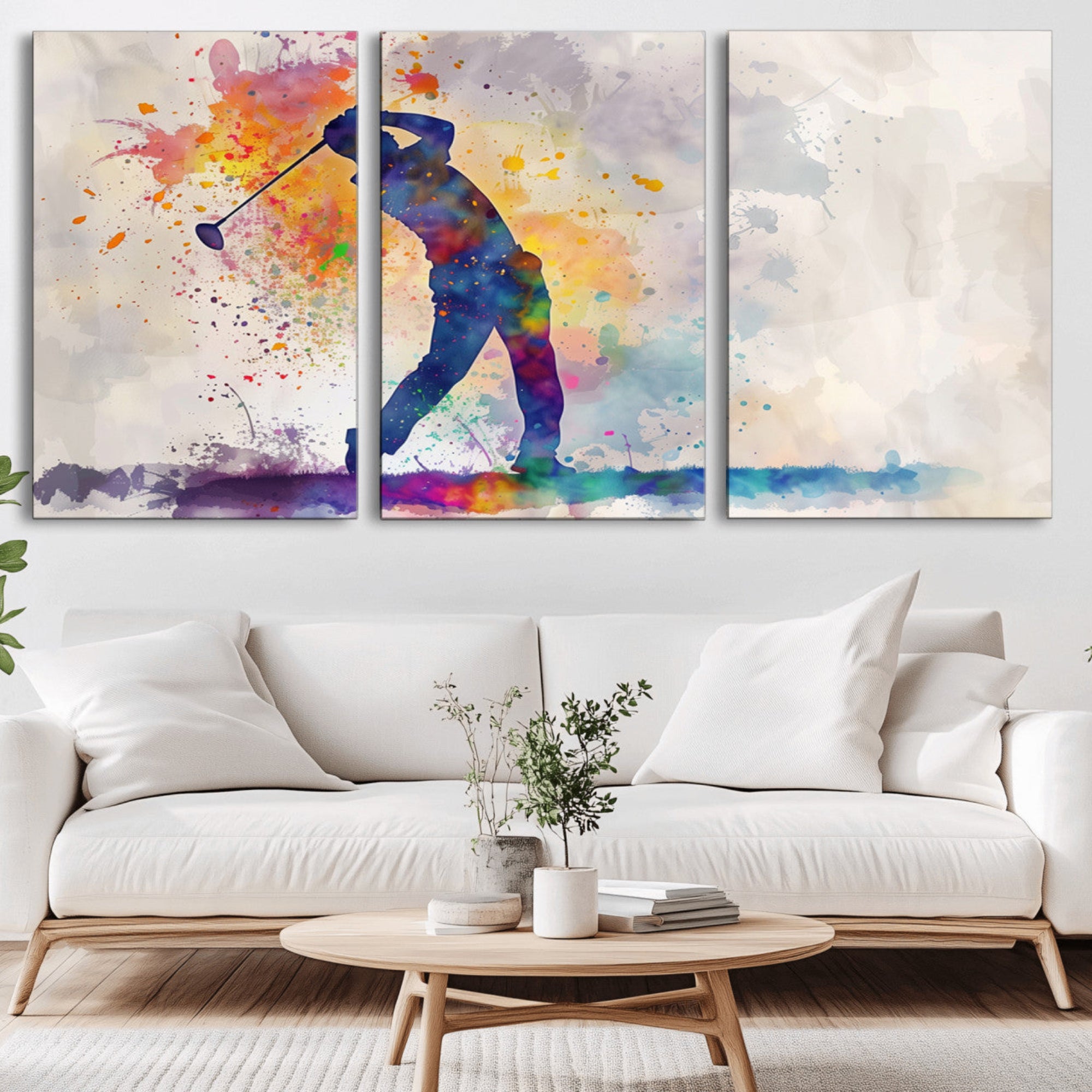 89625-MGV-CV-36X24-Watercolor Golf Swing Wall Art Canvas Print | Vibrant Abstract Golf Player Silhouette |