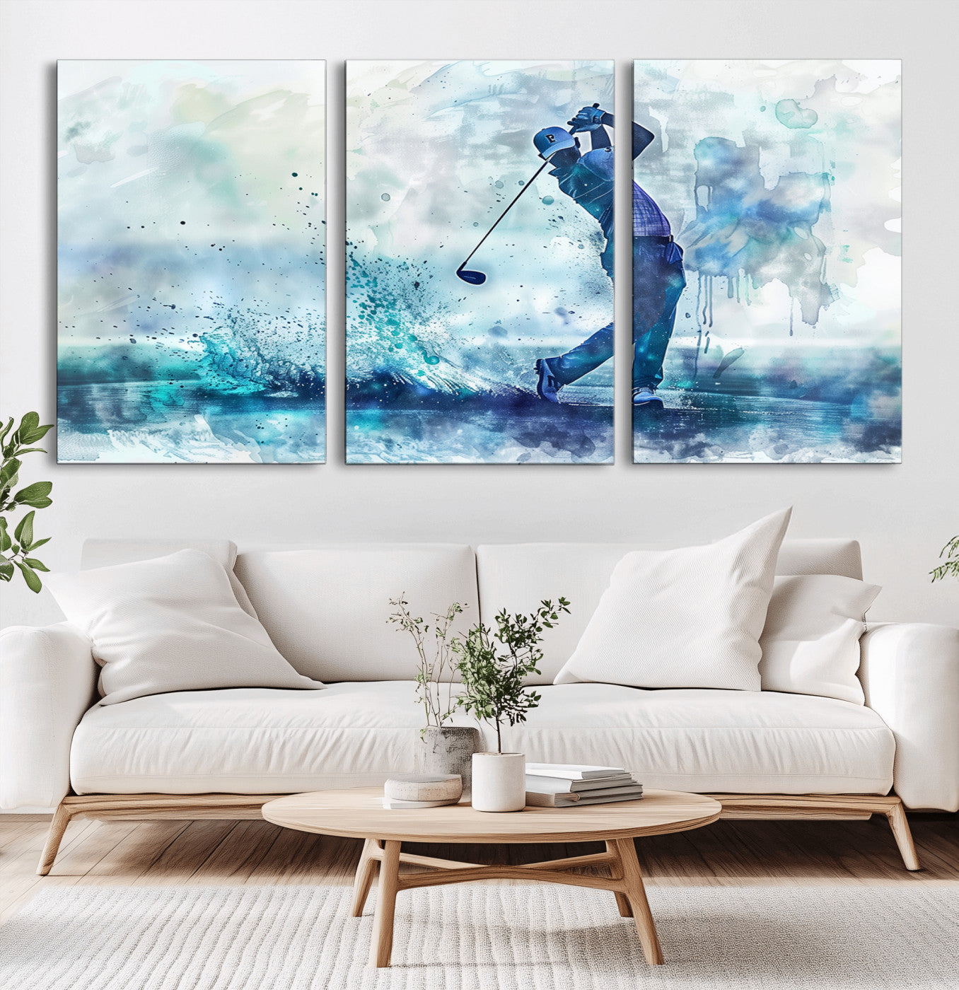 MGV-CV-60X30-3P - Golf Swing Wall Art Canvas Print - Sports-Inspired Watercolor Decor - Ready to Hang
