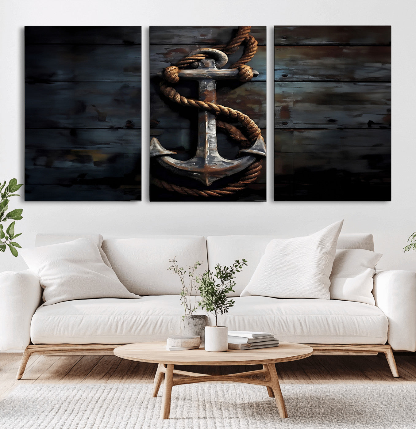 MGV-CV-60X30-3P - 3 Panel Grunge Abstract Anchor Wall Art Canvas Print Set