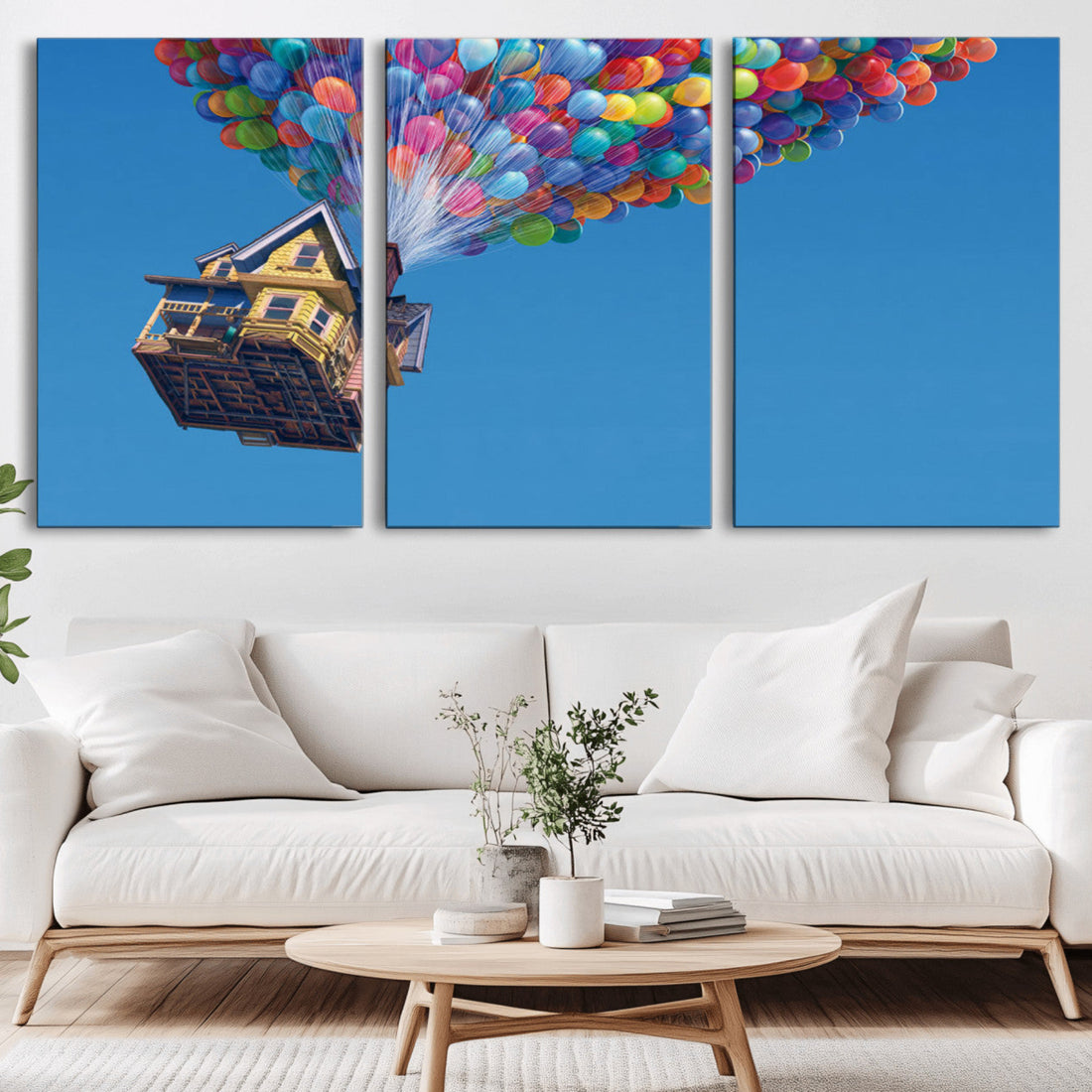 Carl Fredricksen, Up Movie Wall Art, Air Balloons for Kids Room | Extra Large 3 Piece Canvas Wall Art