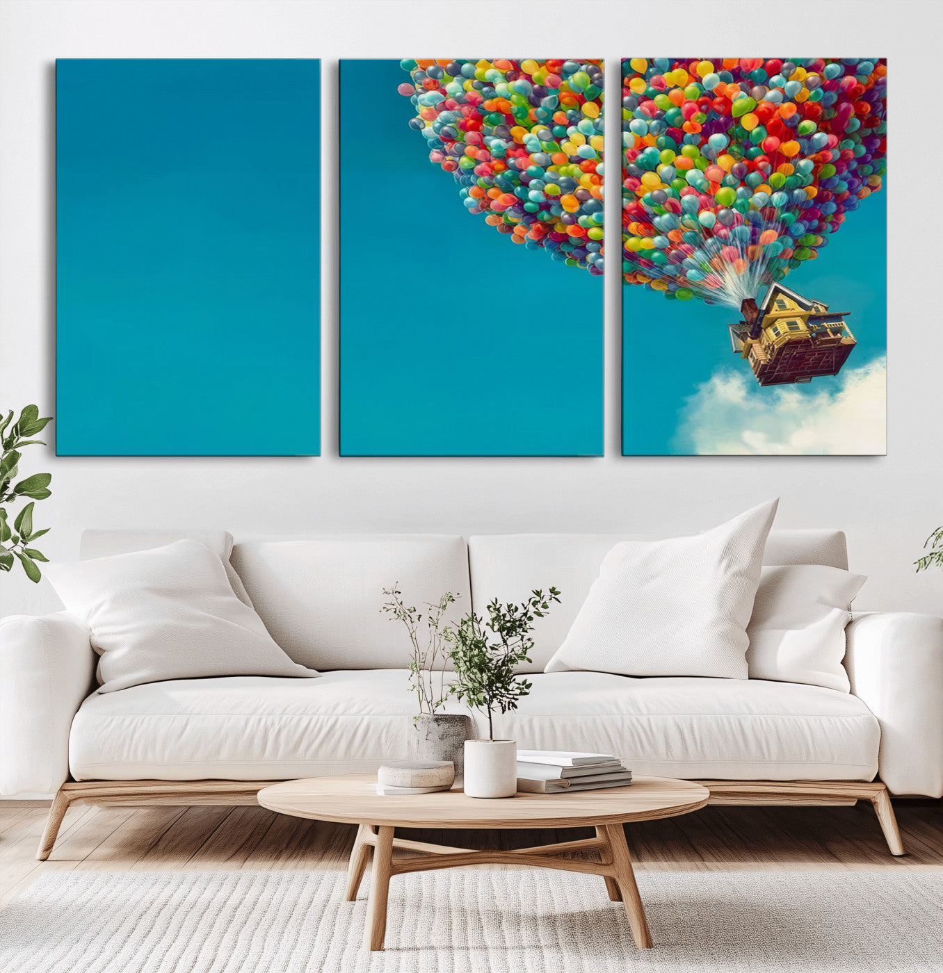 MGV-CV-60X30-3P - Carl Fredricksen, Up Movie Wall Art, Colorful Balloon House Art | Whimsical Wall Decor for Living