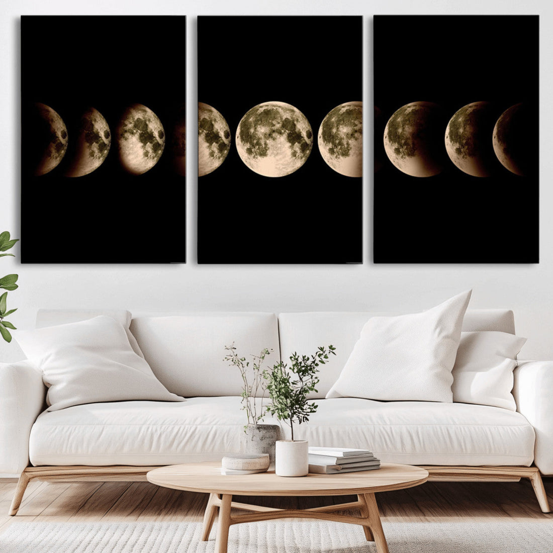 Phases of the Moon Wall Art, Canvas Print for Modern Wall Decor | Extra Large 3 Piece Canvas Wall Art