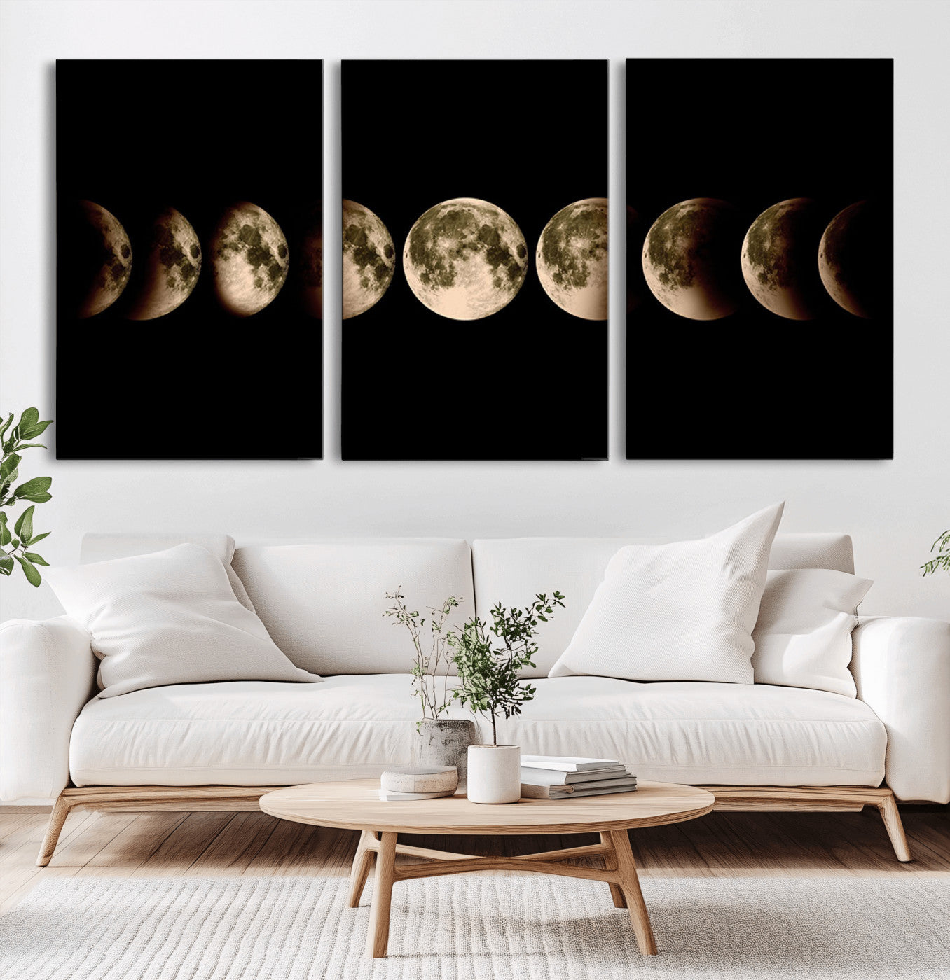 MGV-CV-60X30-3P - Phases of the Moon Wall Art | Canvas Print for Modern Wall Decor | Ready to Hang and Framed