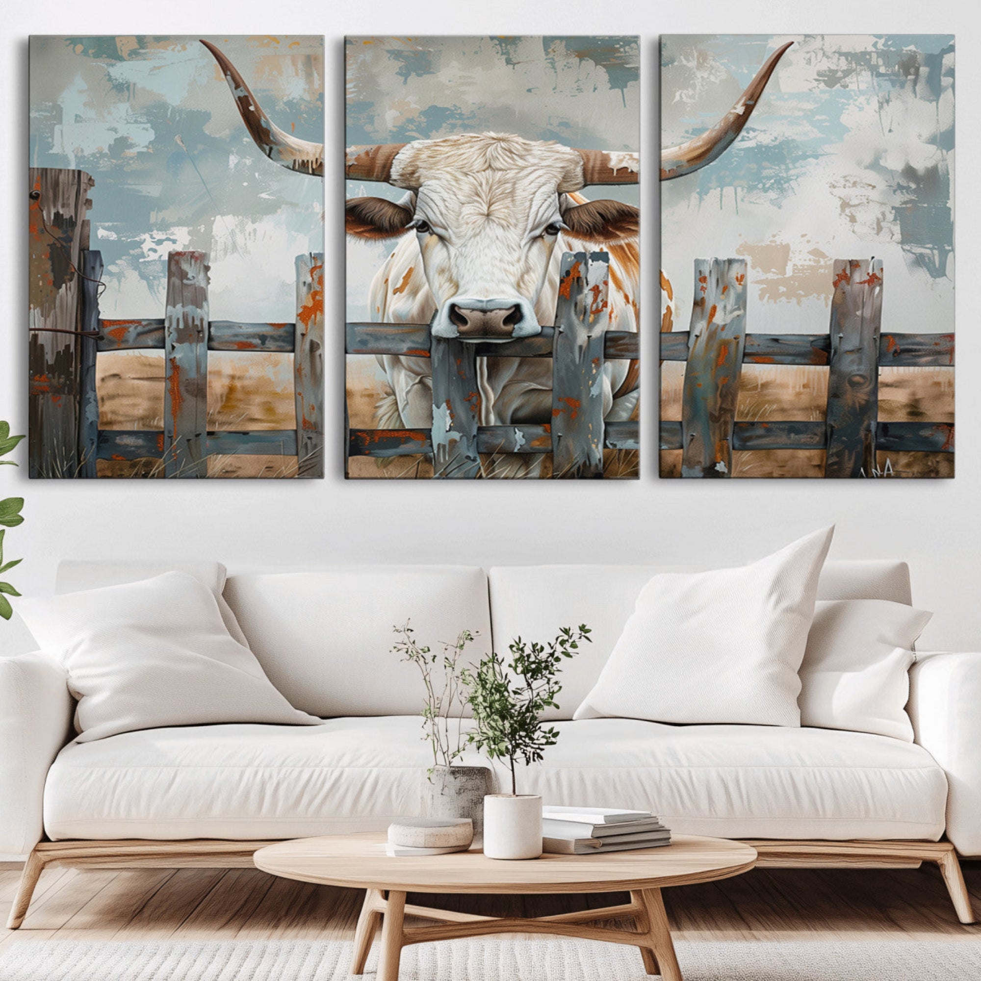 85218-MGV-CV-36X24-Vintage Cow Wall Art Canvas Print for Farmhouse Wall Decor Theme, Cattle Wall Art Print