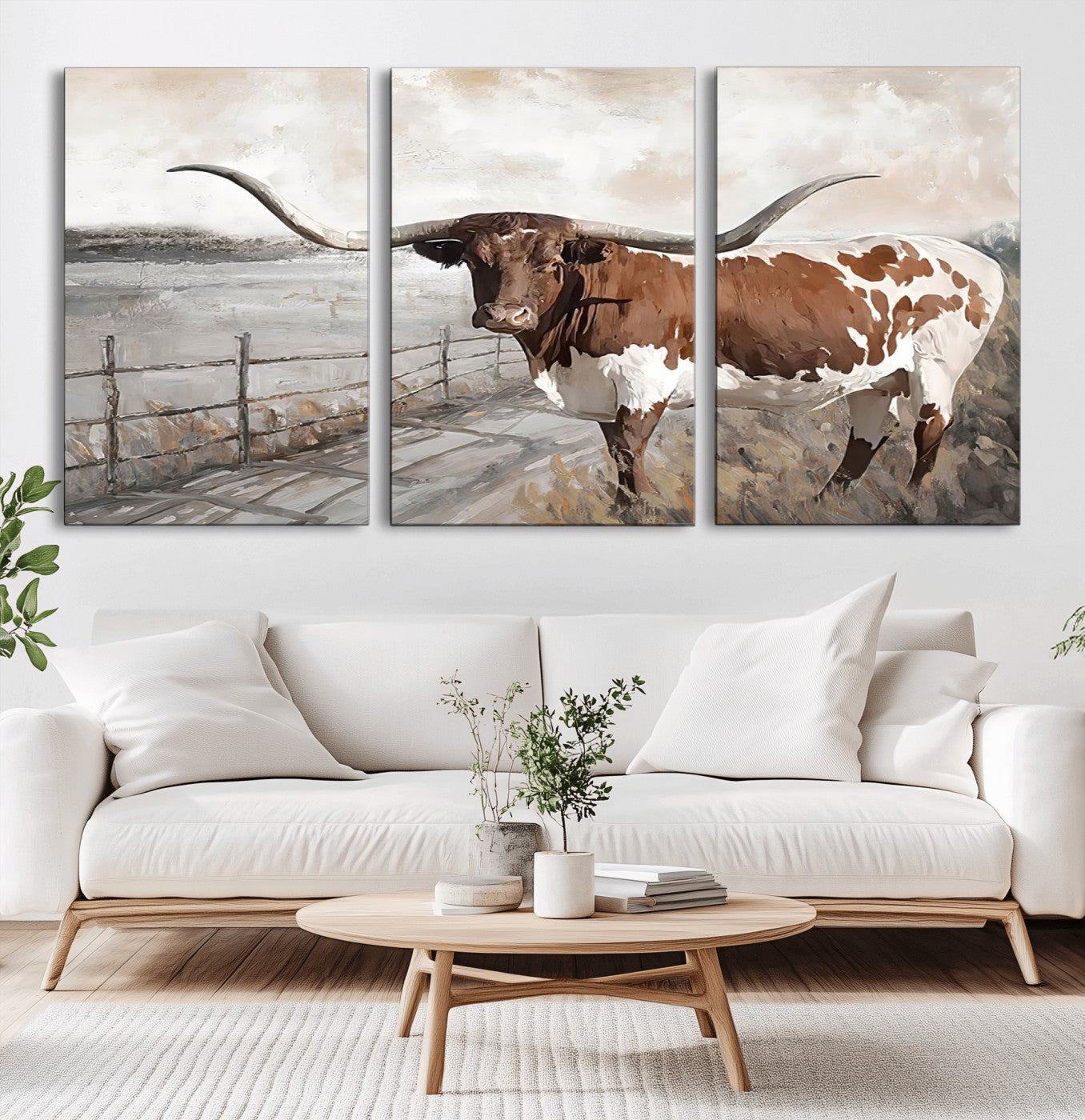 57340-MGV-CV-36X24-Vintage Texas Cow Wall Art Canvas Print, Rustic Longhorn Wall Art | Canvas Print for Farmhouse Decor