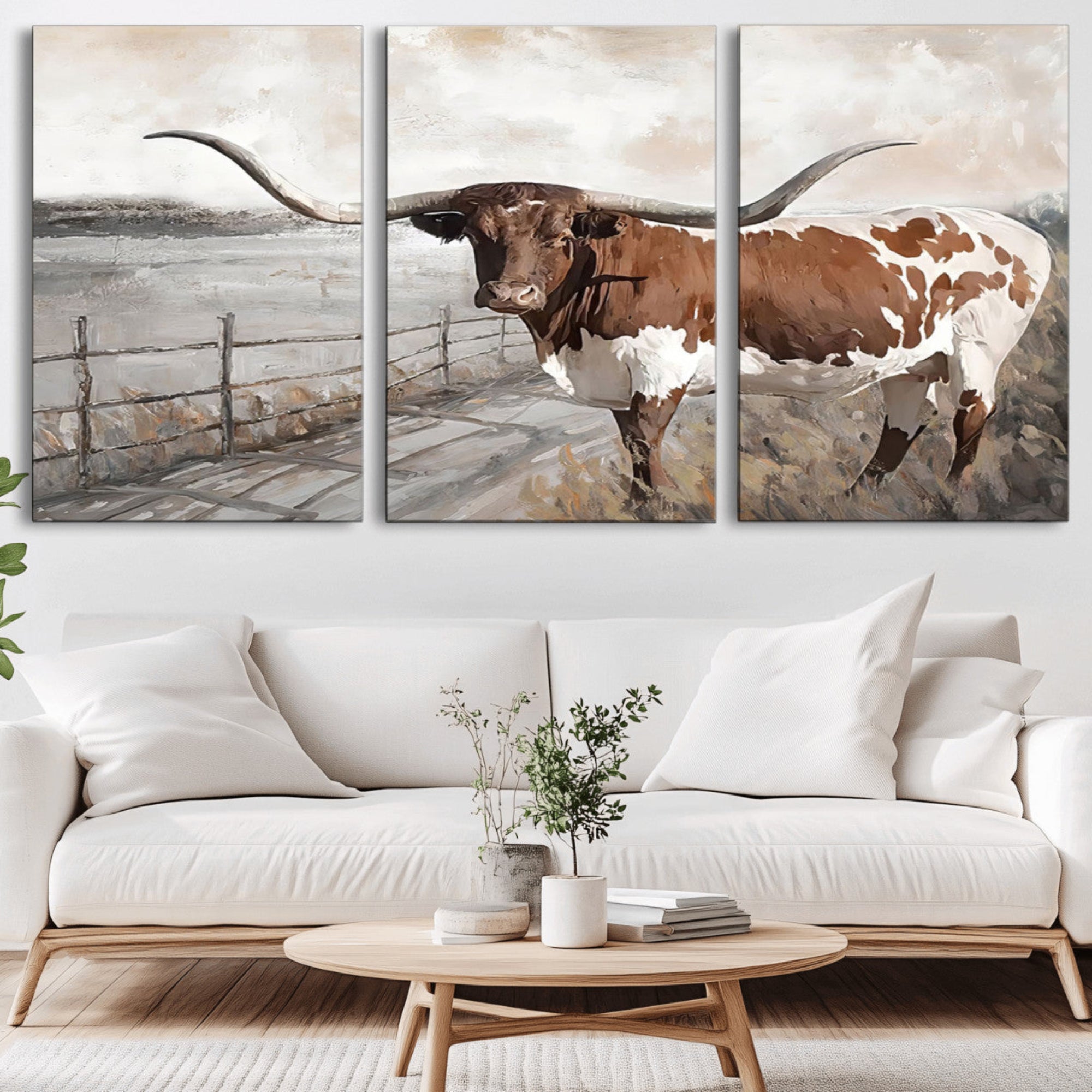 57340-MGV-CV-36X24-Vintage Texas Cow Wall Art Canvas Print, Rustic Longhorn Wall Art | Canvas Print for Farmhouse Decor