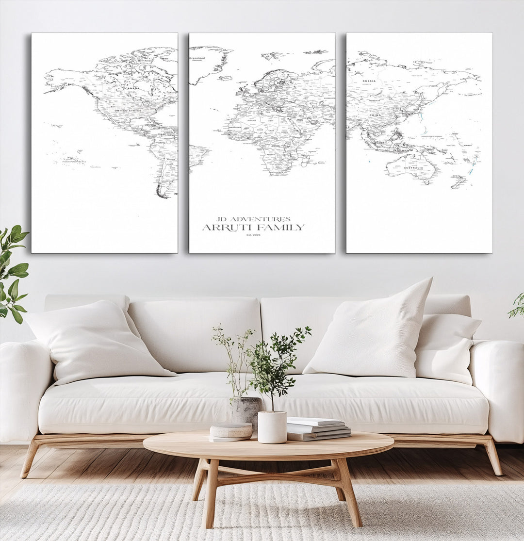 Personalized World Map Wall Art Canvas Print - Custom Push Pin Travel Map Canvas - Framed Map Print for Travel Lover Gift