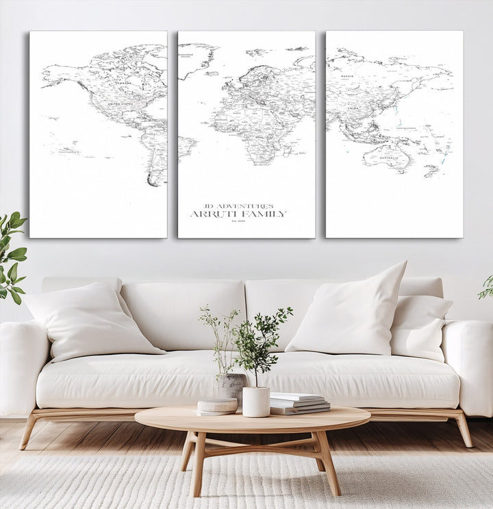 Personalized World Map Wall Art Canvas Print - Custom Push Pin Travel Map Canvas - Framed Map Print for Travel Lover Gift