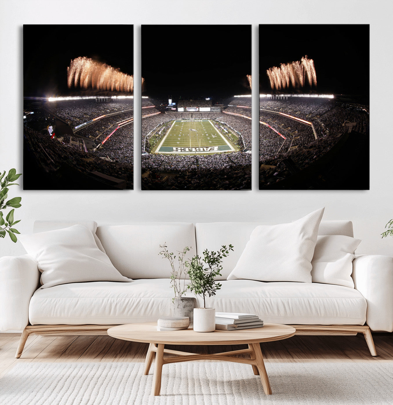 48893-MGV-CV-36X24-Eagles Field Stadium Wall Art - Lincoln Financial Field Fireworks Game Triple Canvas Wall Art -