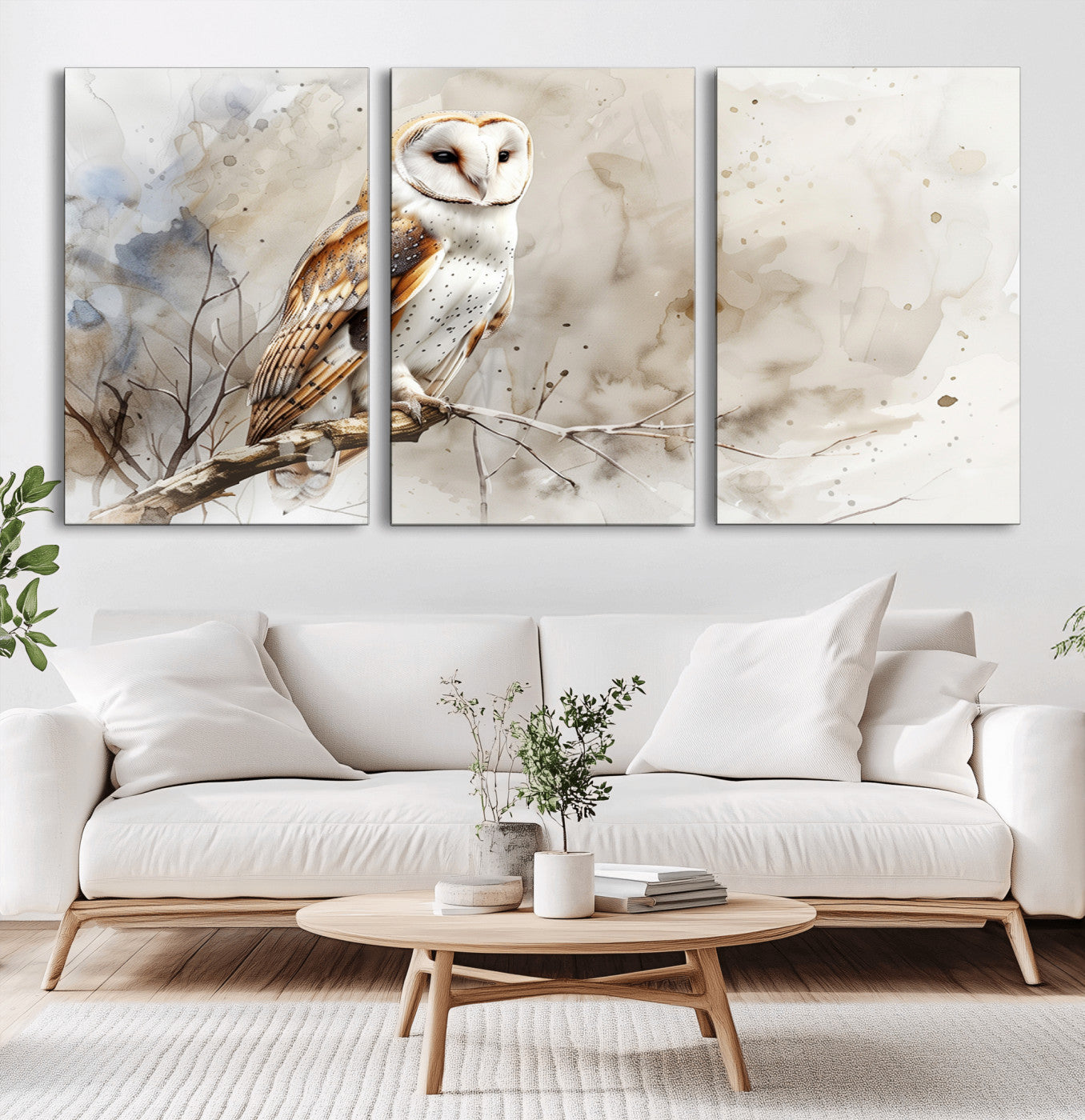 MGV-CV-60X30-3P - Barn Owl Wall Art | Watercolor Canvas Print | Perfect for Farmhouse Wall Decor | Ready to Hang