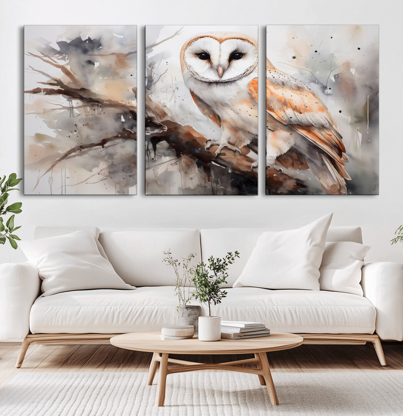 MGV-CV-60X30-3P - Barn Owl Wall Art | Watercolor Barn Owl Canvas Print | Perfect for Farmhouse Wall Decor | Ready to