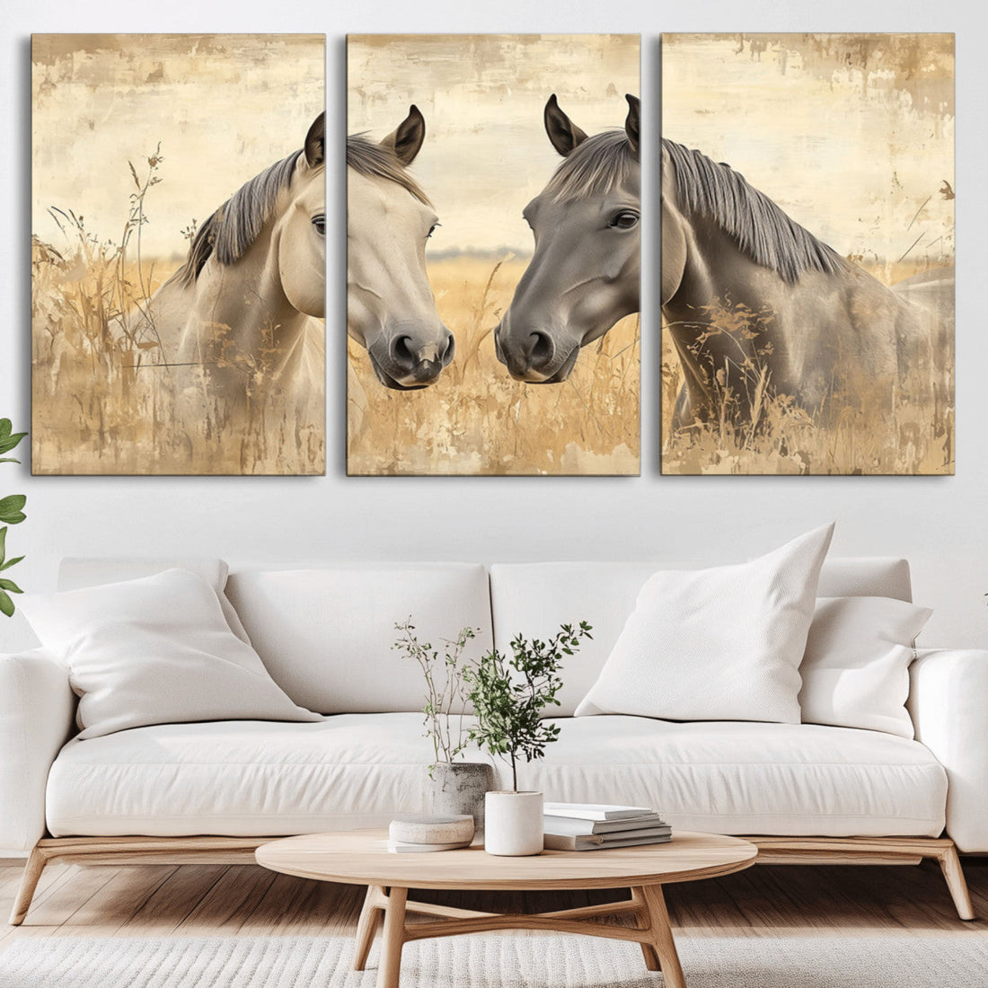 Chinese Ink Style Grunge Horses Wall Art Canvas Print