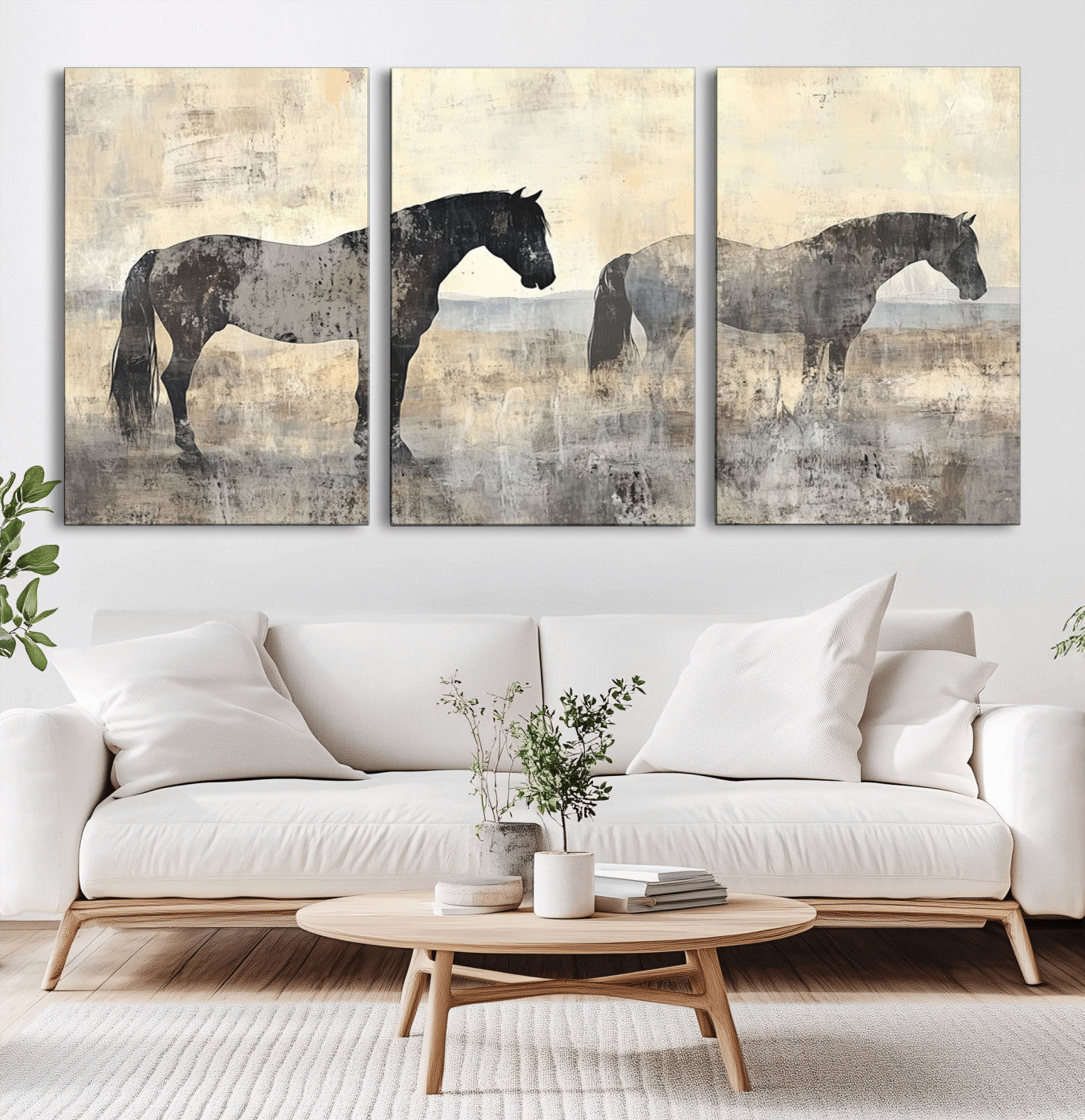 MGV-CV-60X30-3P - Vintage Horses Wall Art Canvas Print