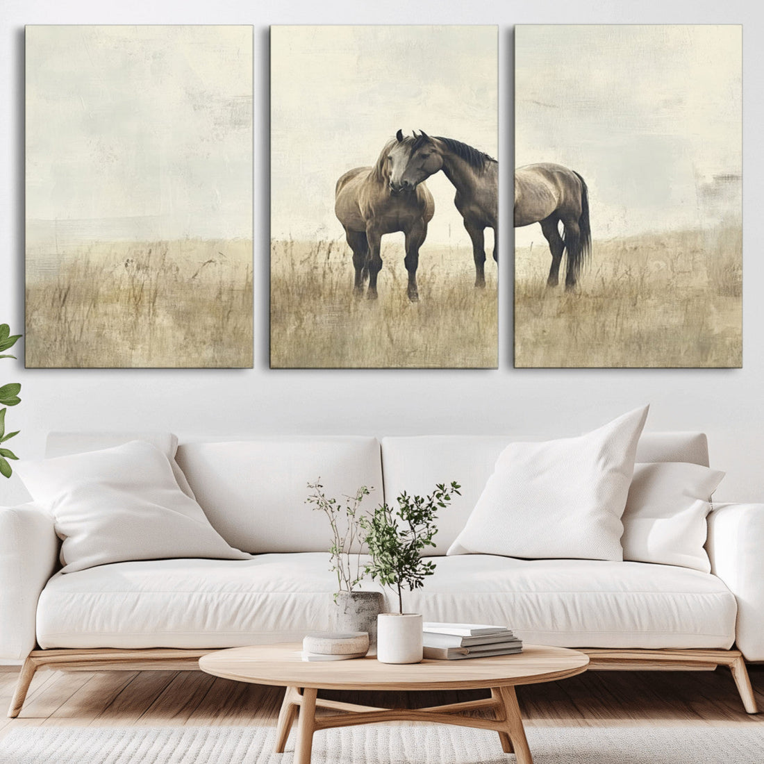 Chinese Style Grunge Horses Wall Art Canvas Print