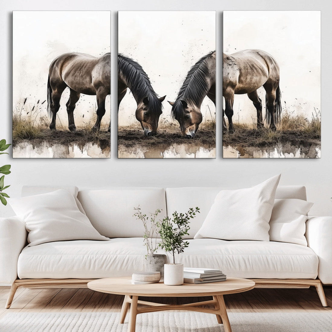 Chinese Ink Style Horses Wall Art Canvas Print