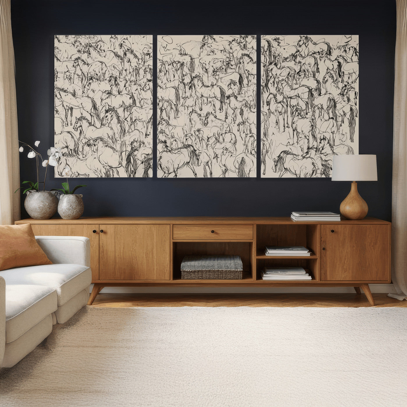 25718-MGV-CV-36X24 - Abstract Horse Sketch Wall Art | Ready to Hang and Framed | Farmhouse Wall Decor for Barn Wall