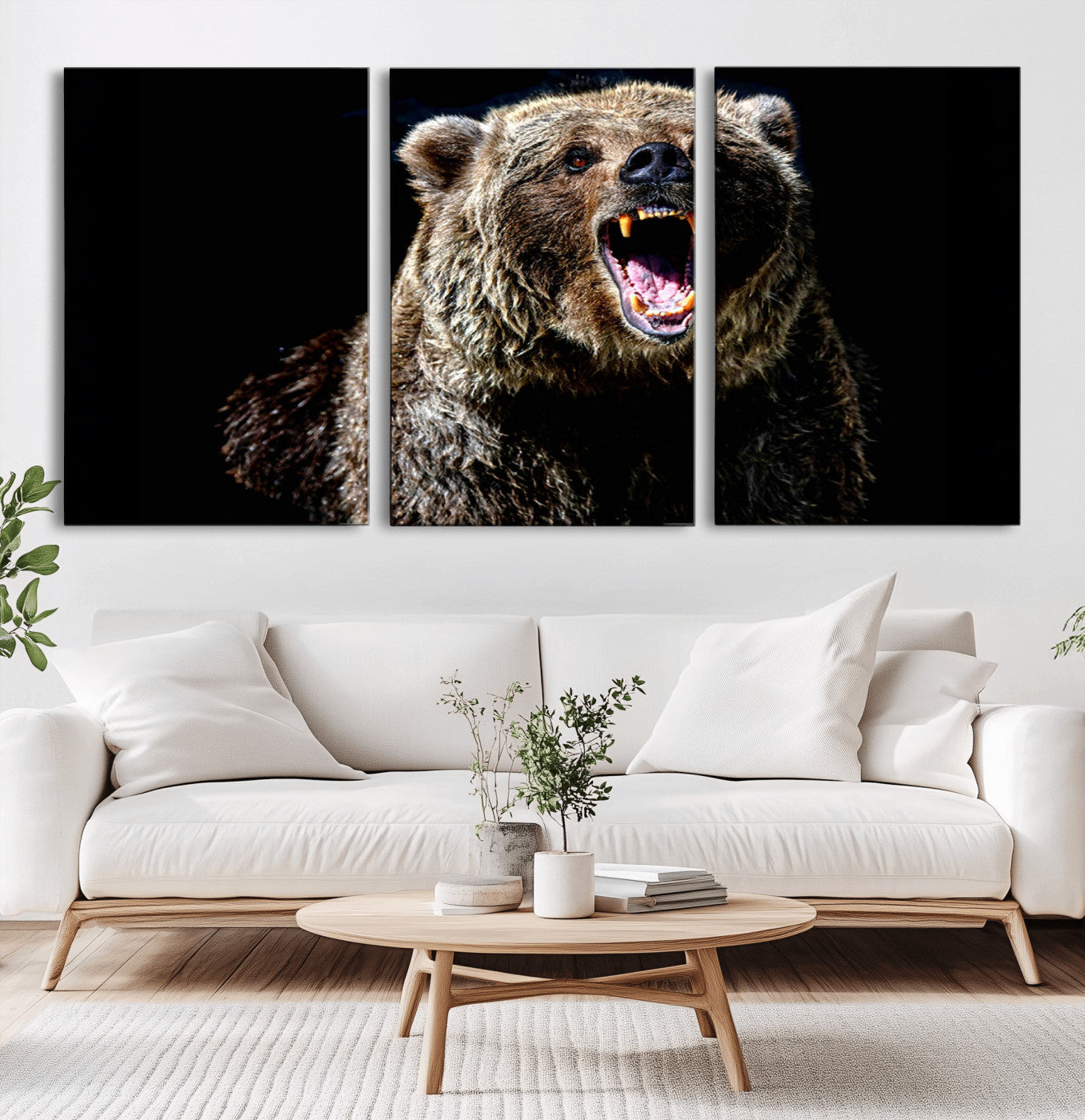 17625-MGV-CV-60X30-3P-Grizzly Bear Canvas Print | Wildlife Wall Art for Cabin Decor | Ready to Hang Framed