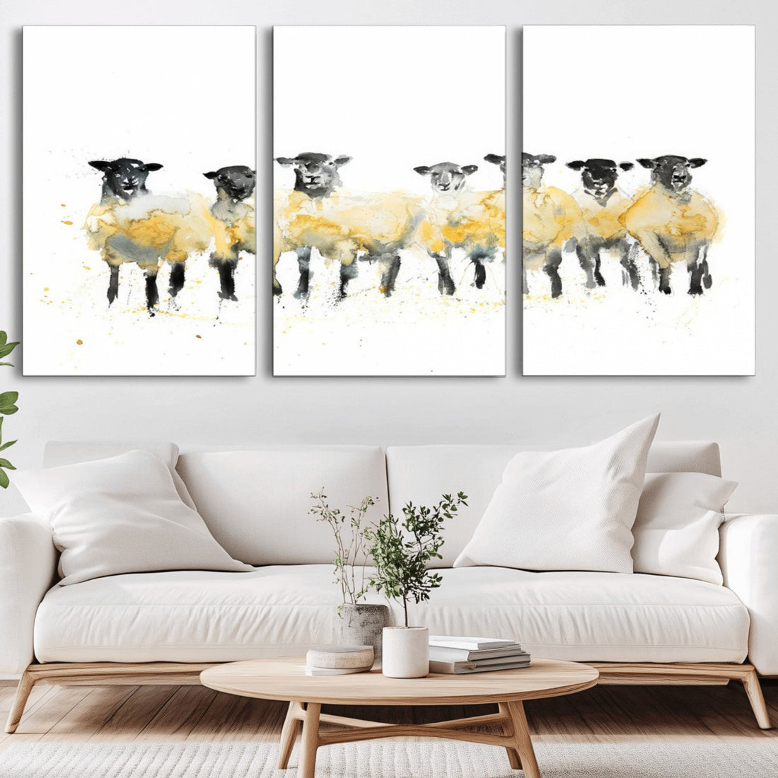 Farmhouse Wall Art Sheep Print, Ready to Hang Framed Canvas
