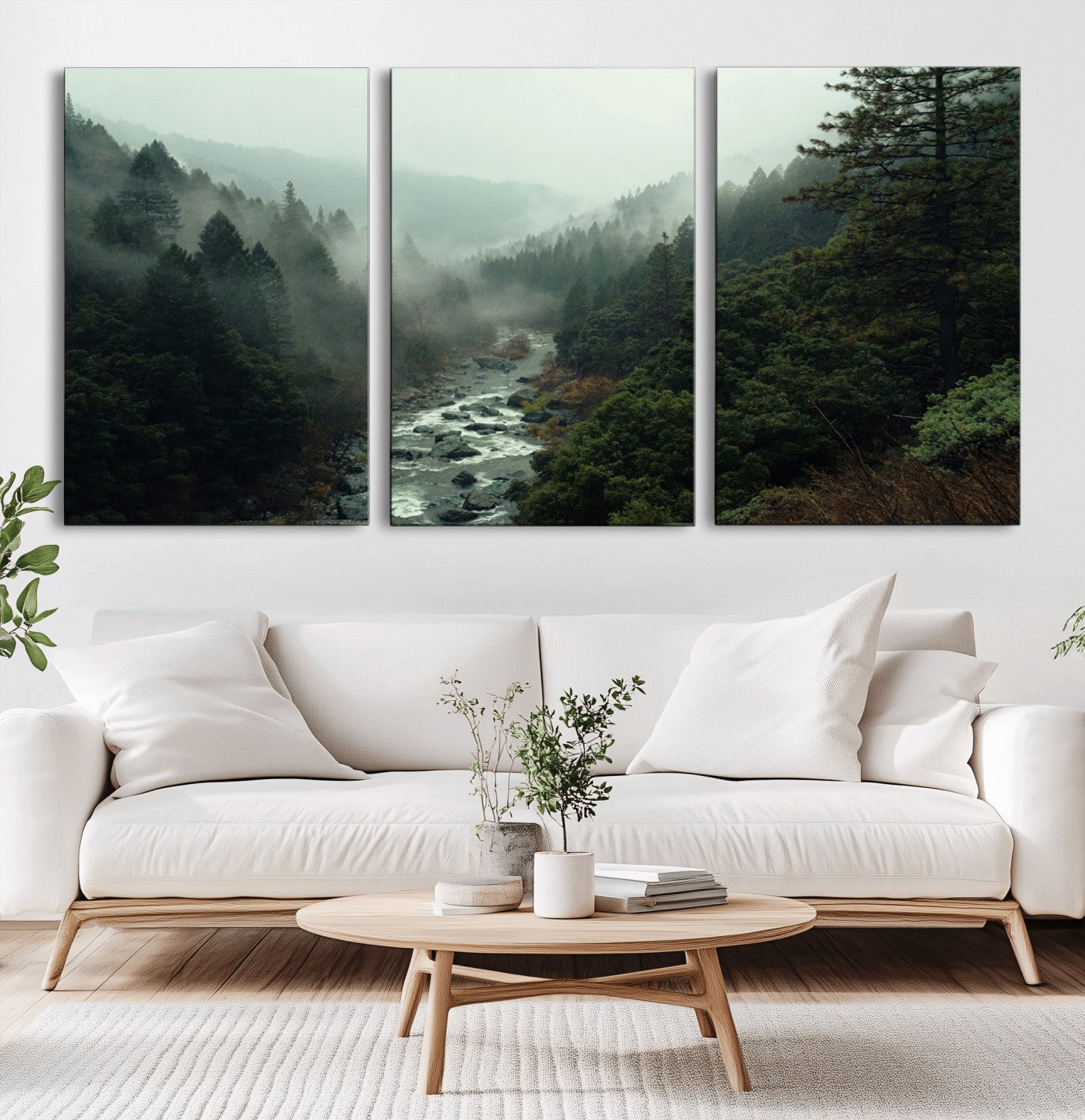 95112-MGV-CV-36X24-Misty Forest Wall Art | Ready to Hang and Framed | Tranquil Nature Landscape for Living Room or