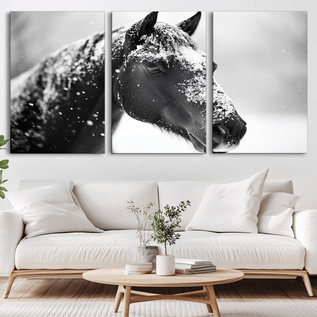 Horse Canvas Print, Winter Horse Snow Wall Art Canvas Print