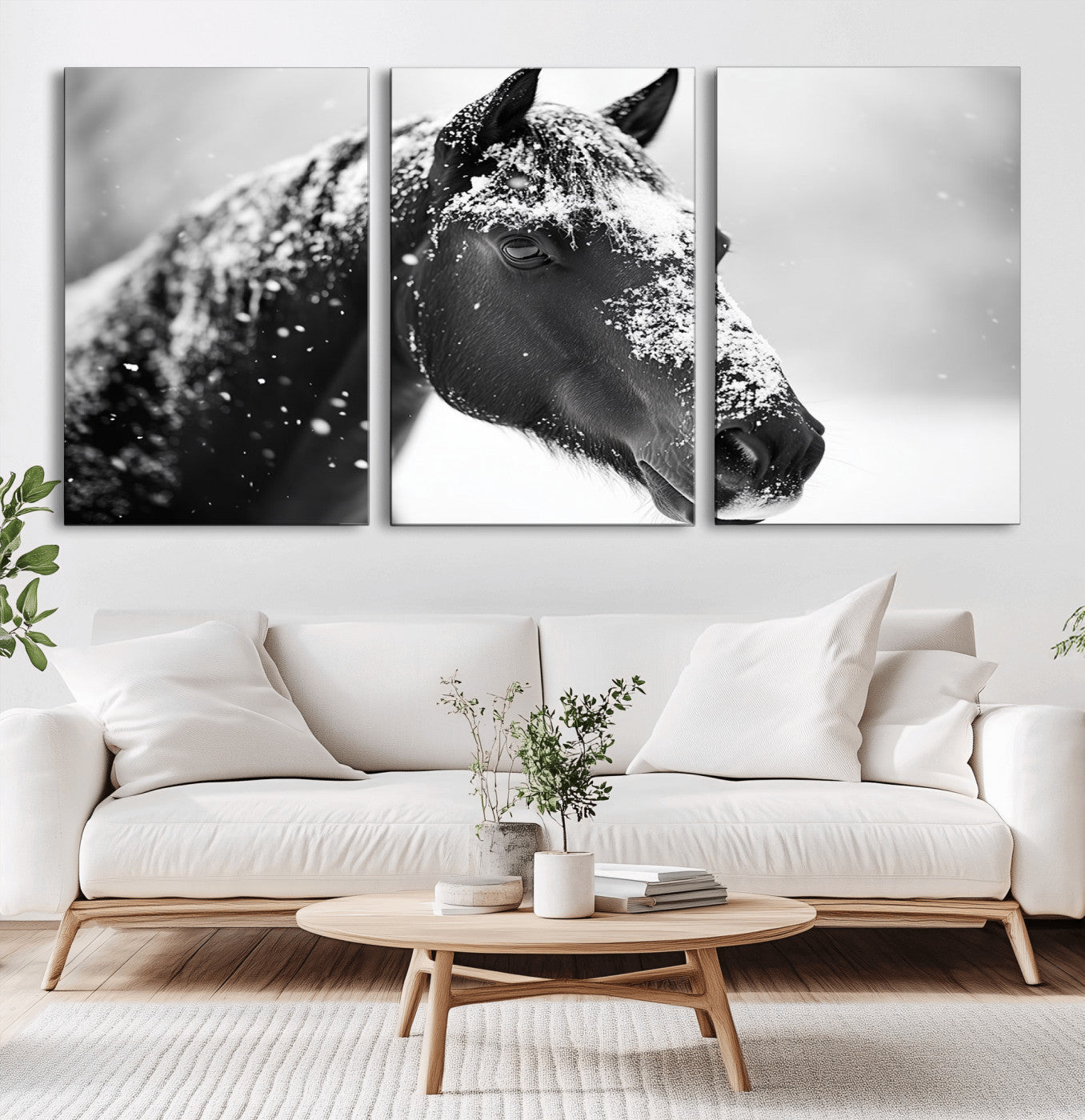 MGV-CV-60X30-3P - Horse Canvas Print - Winter Horse Snow Wall Art Canvas Print