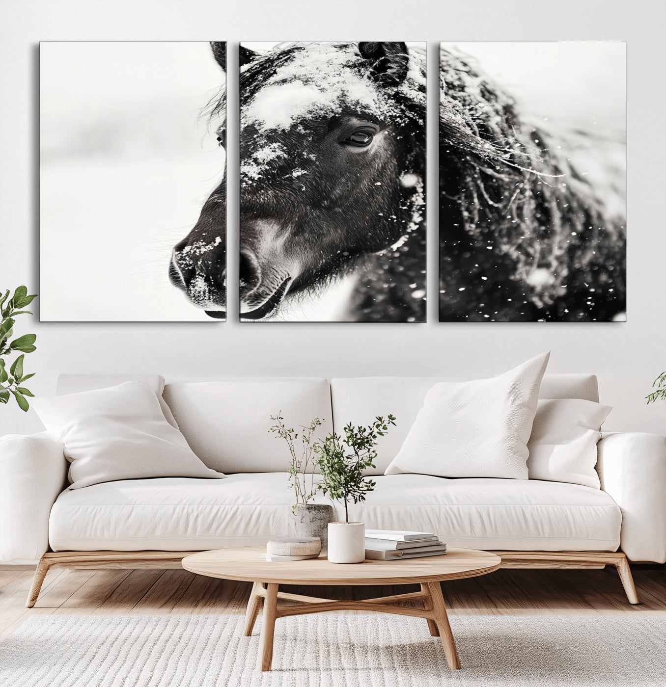 MGV-CV-60X30-3P - Framed Black and White Horse Wall Art | Ready to Hang and Framed | Farmhouse and Western Wall Decor