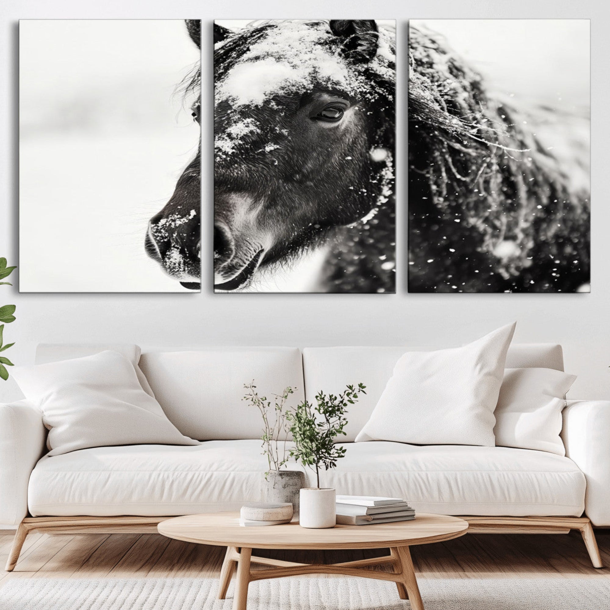 15941-MGV-CV-36X24-Framed Black and White Horse Wall Art | Ready to Hang and Framed | Farmhouse and Western Wall Decor