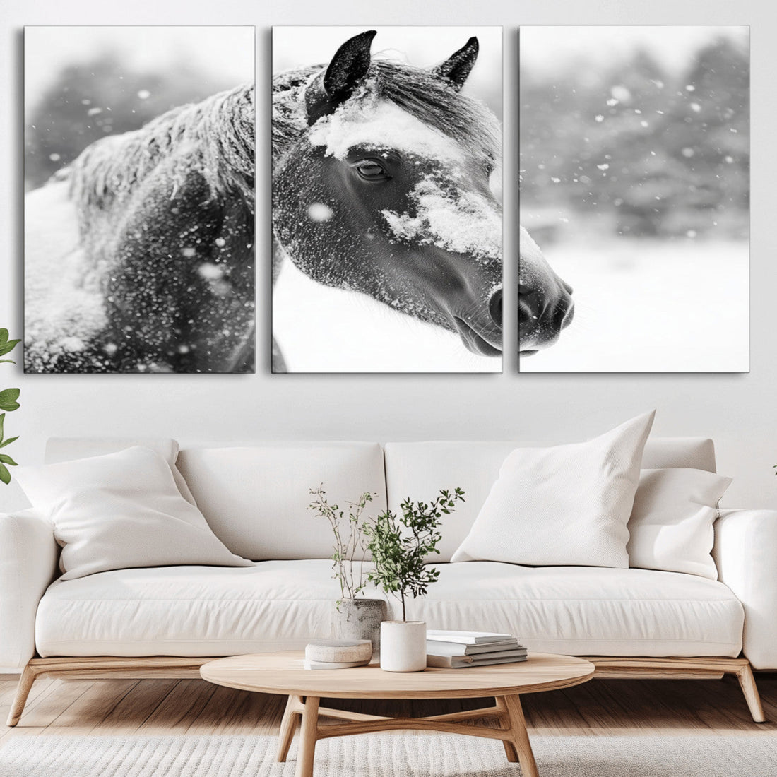 Black Horse Winter Wall Art, Ready to Hang